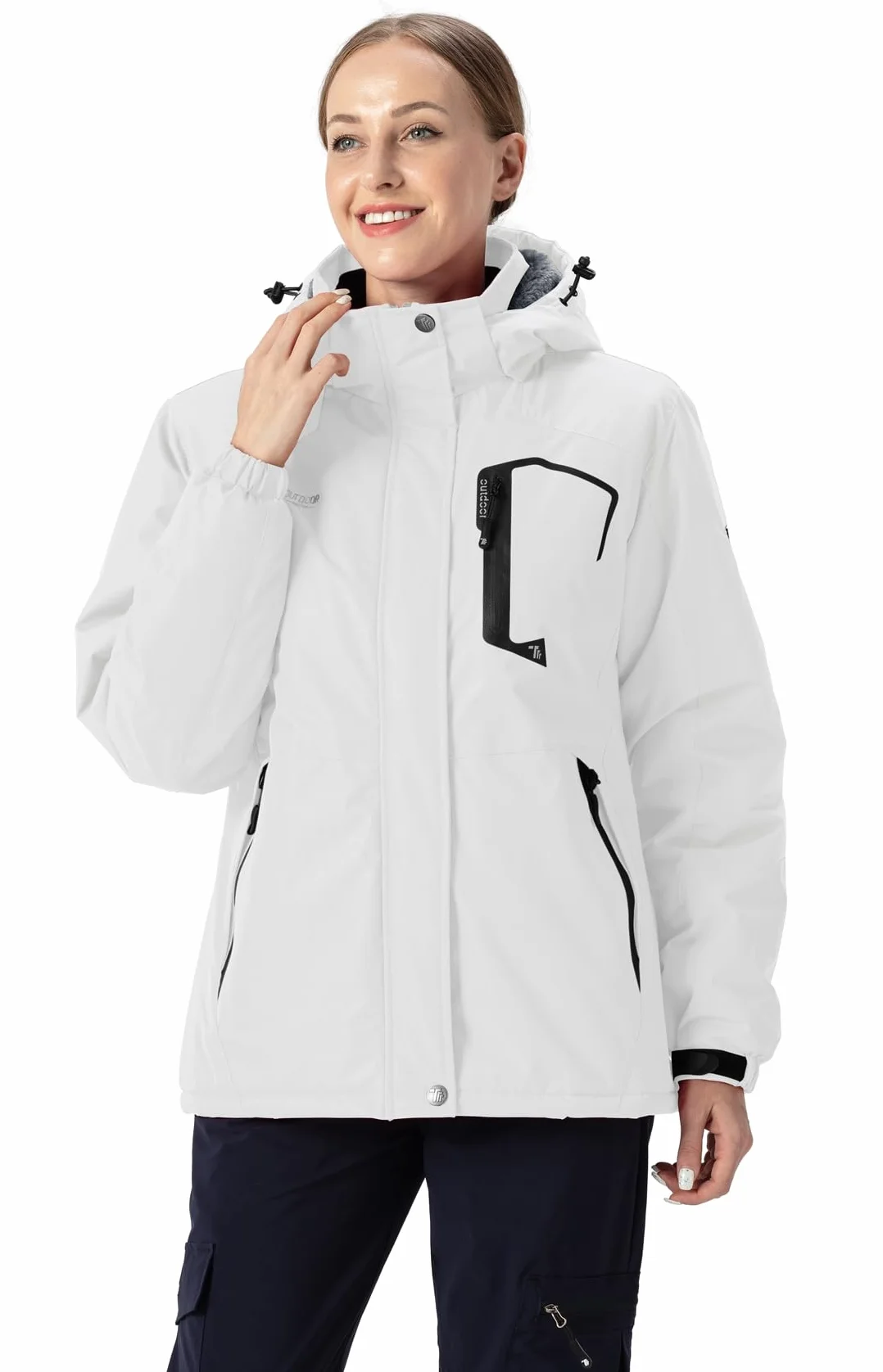 YSENTO Chaqueta de invierno para mujer, resistente al agua, chaqueta de esquí para exteriores, chaqueta de forro polar, chaqueta funcional con capucha desmontable