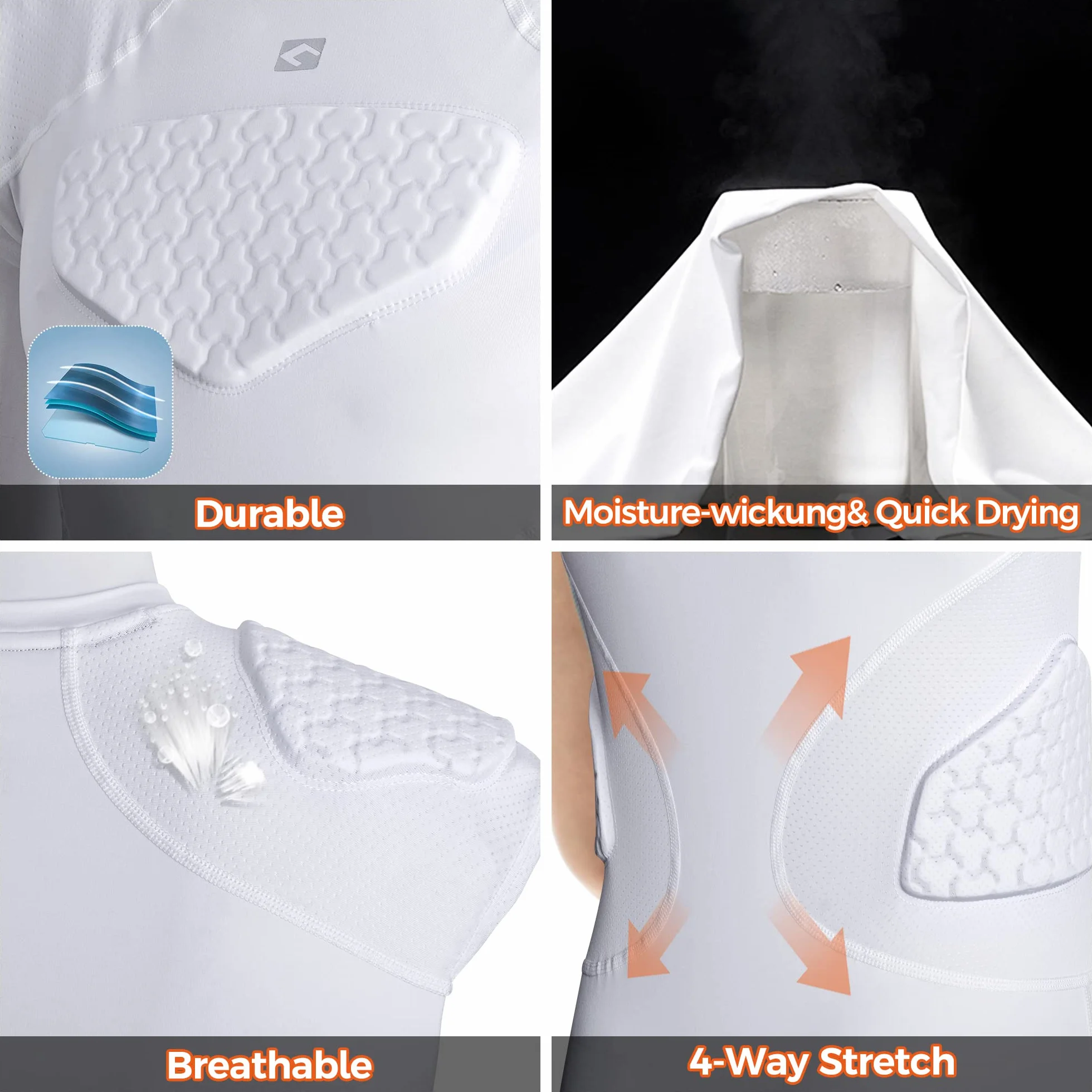COOLOMG Camiseta de fútbol acolchada para niños, protección contra el pecho, protección contra los hombros, camiseta de baloncesto, béisbol, camiseta de compresión para niños