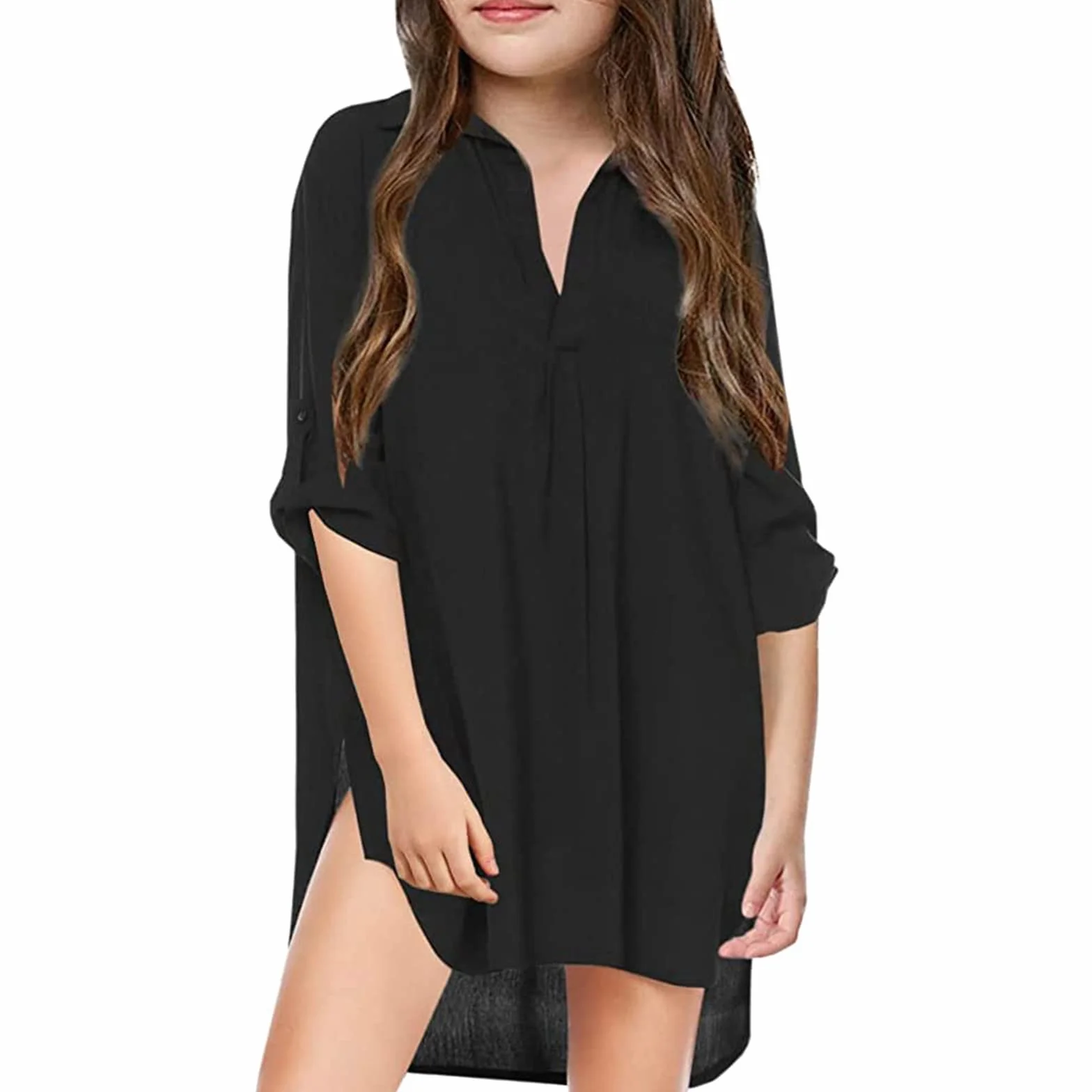 Traje de baño para niños pequeños, para la playa, camisa de gasa, bikini, traje de baño, vestido de playa, cubierta de natación, camiseta de manga larga para mujer con estampado