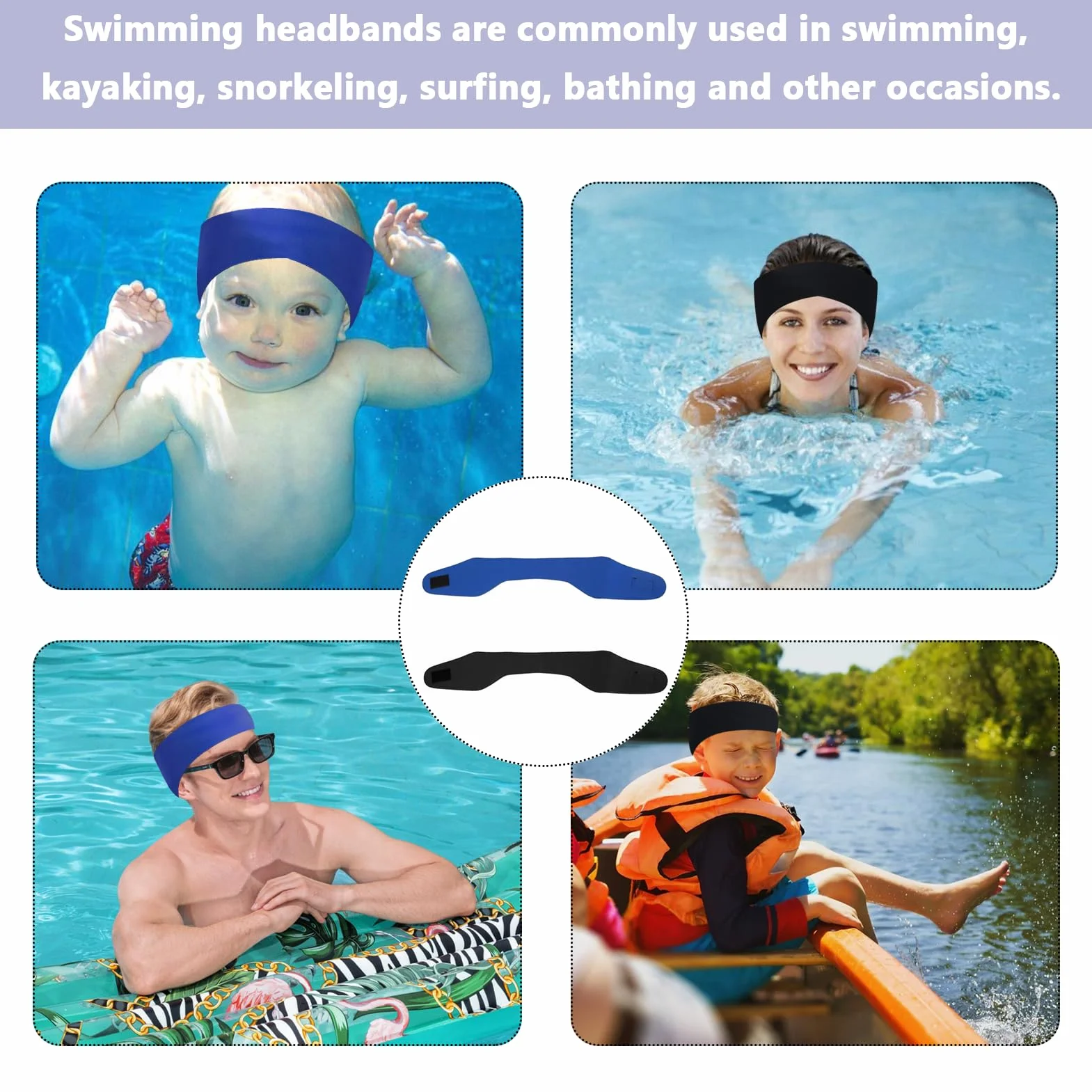 Diadema de natación para niños, diadema de neopreno ajustable, diadema de protección auditiva para piscina, banda deportiva elástica náutica para natación y surf