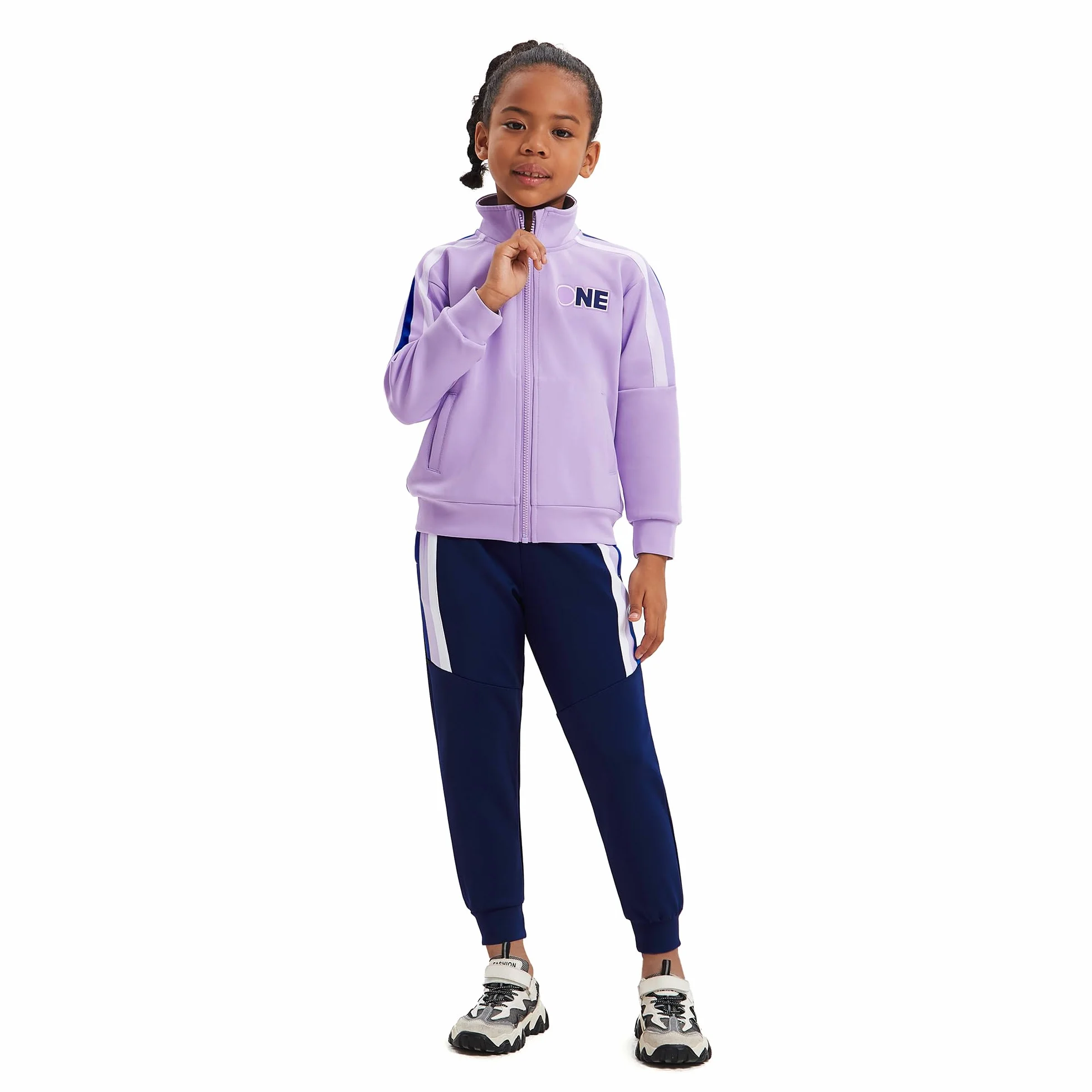 Niñas Niños Chándal Conjuntos de 2 piezas Conjuntos a rayas Chaqueta bomber con cremallera y bolsillos Pantalones deportivos de jogging