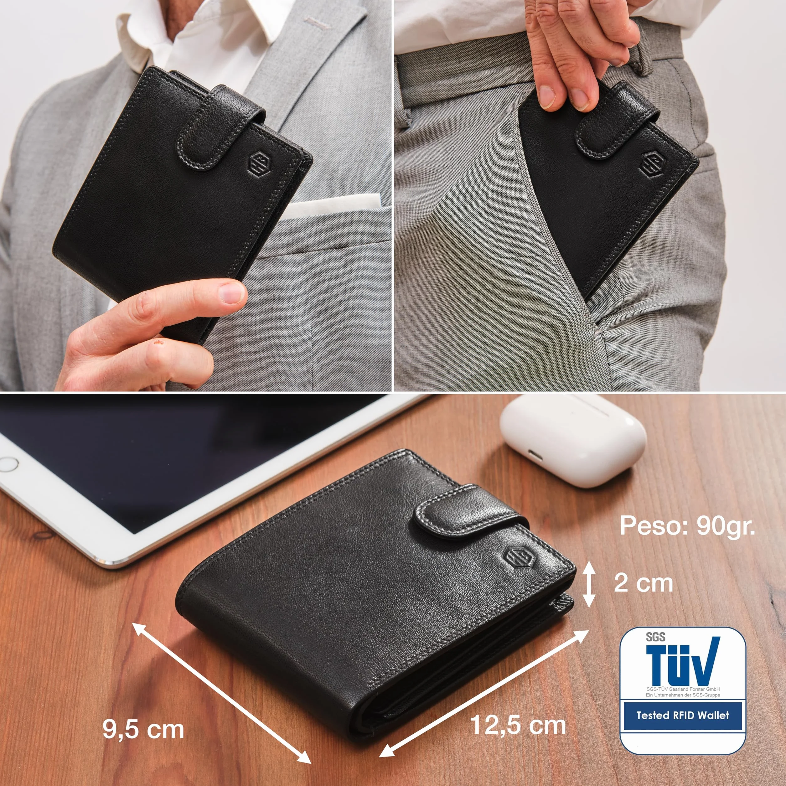 HansGo Carteras para Hombre Piel - Monedero con Estilo - Cartera Hombre Hecha a Mano Cuero Auténtico - Billeteras con RFID - La Cartera Cómoda - Wallets for Men - Regalos Originales.