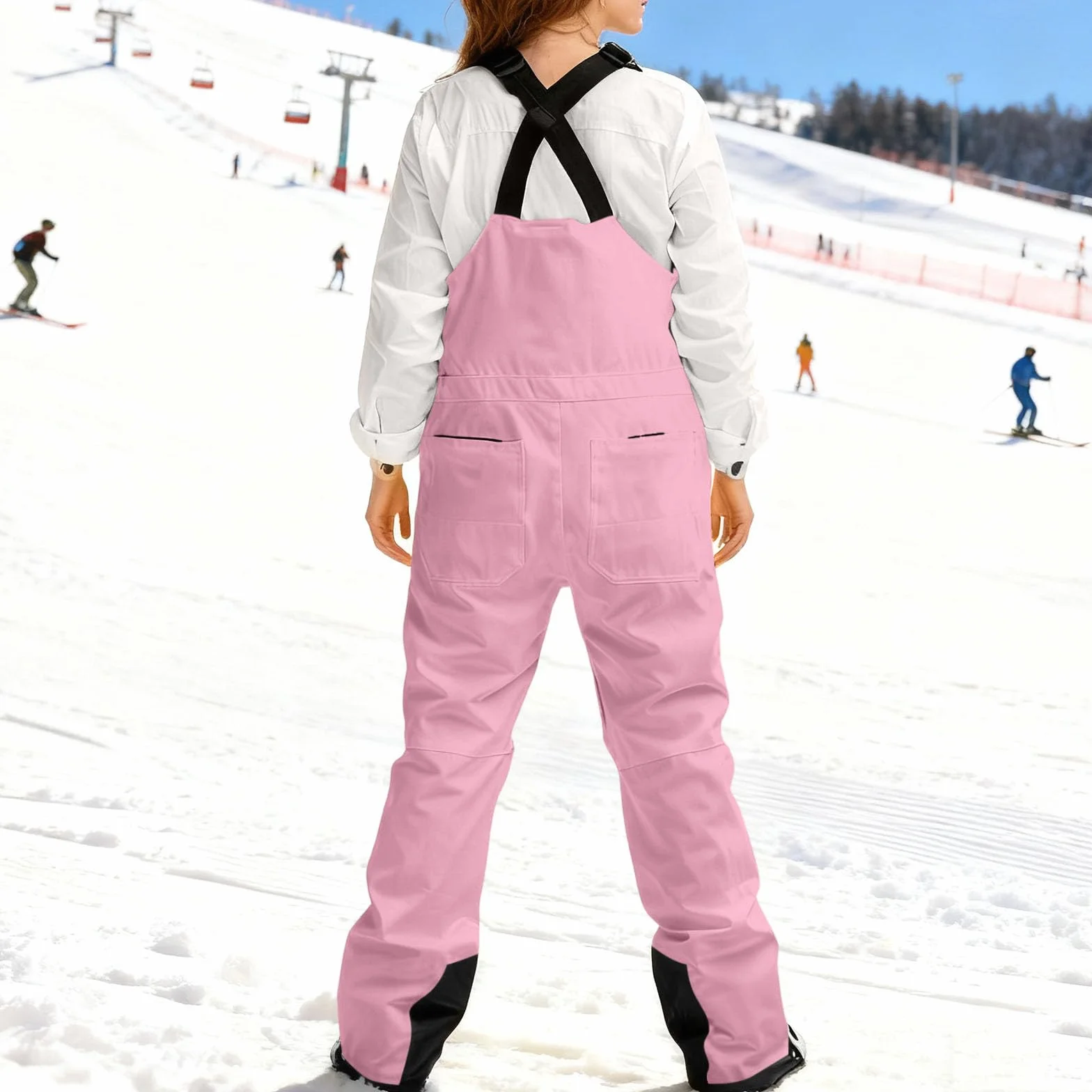 Pantalones de esquí para mujer, impermeables, transpirables, pantalones de nieve, pantalones de softshell, pantalones de invierno, resistentes al viento, pantalones de snowboard con peto