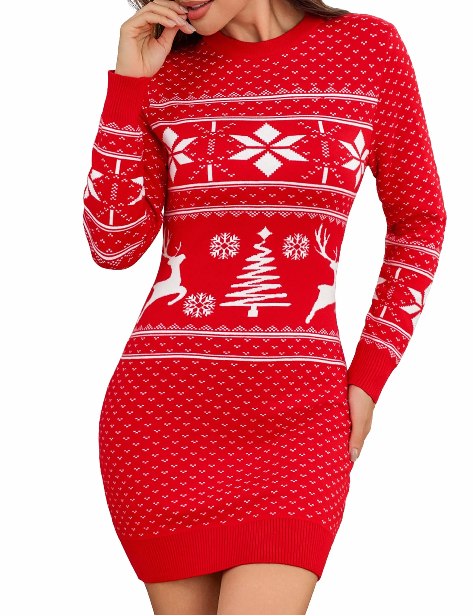 Irevial Vestido de Punto Mujer Manga Larga Cuello Redondo Jerséis Tejido Largo Otoño Invierno