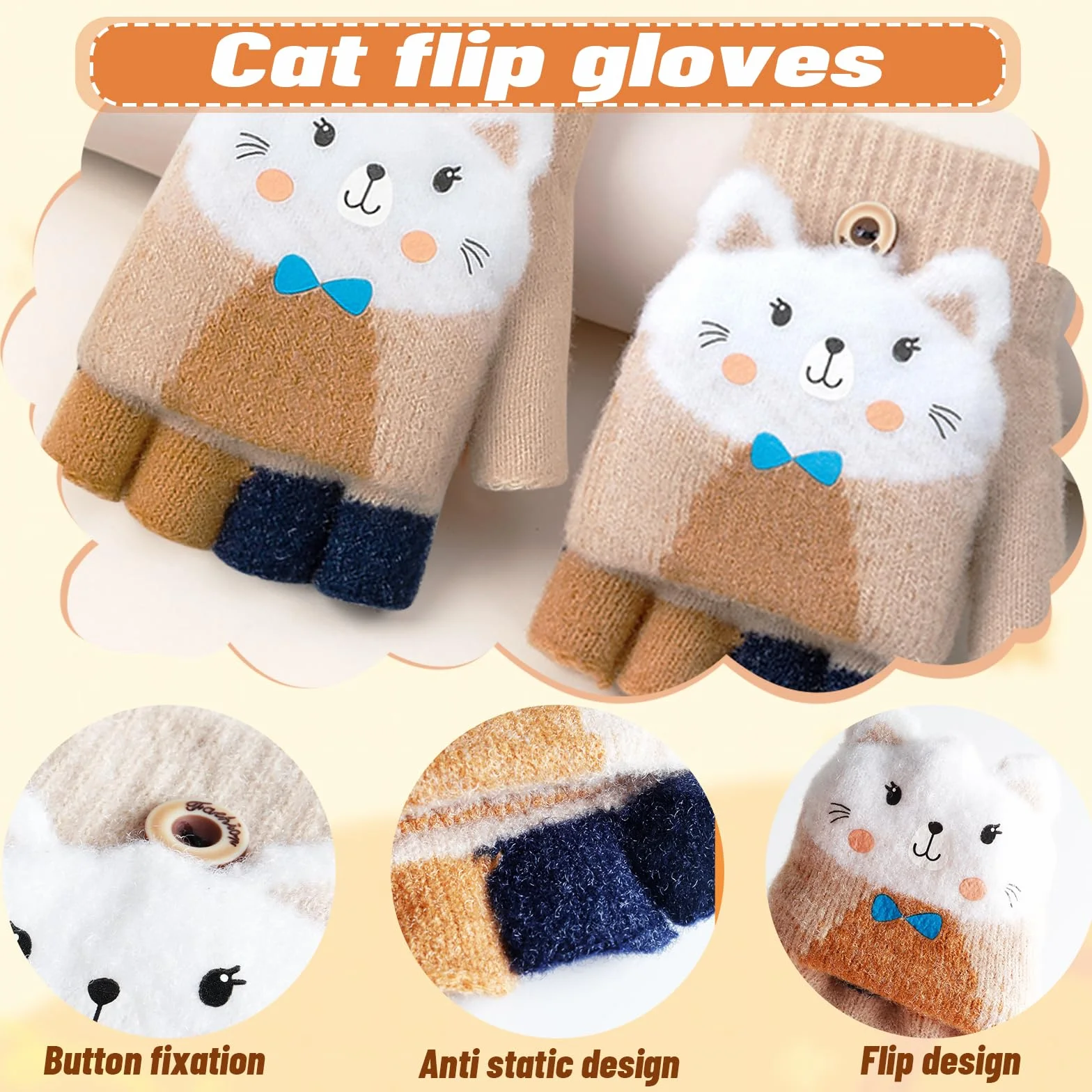 Guantes de Invierno Convertibles para Niños y Niñas de 6 a 15 Años - Térmicos, Sin Dedos, Con Tapa Abatible, Cálidos y Elásticos