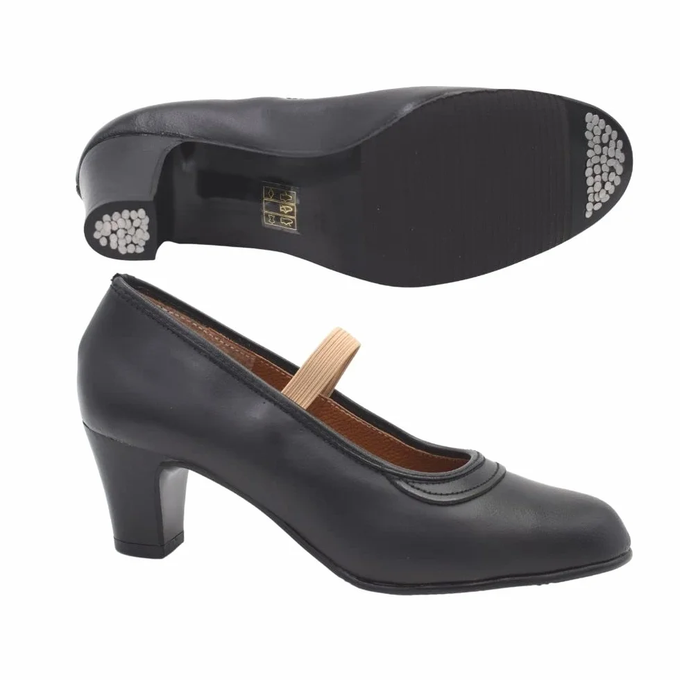 PASARELA - Zapatos de Baile Flamenco de Piel Negros con Clavos para Mujer Cuero