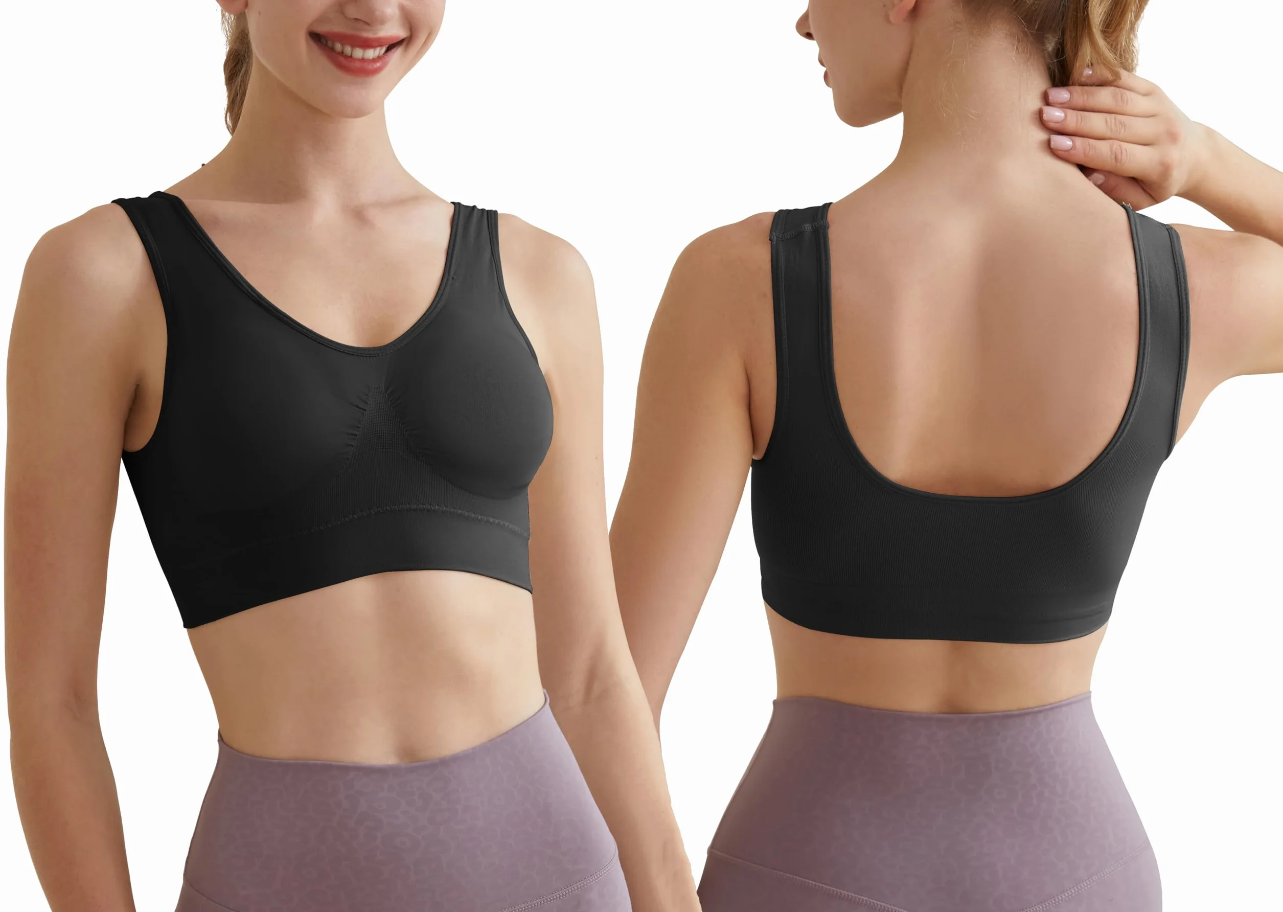 Memoryee Sujetador Deportivo Mujer Tallas Grandes sin Aros con Relleno Push Up sin Costuras Yoga Running Fitness 3 Pack