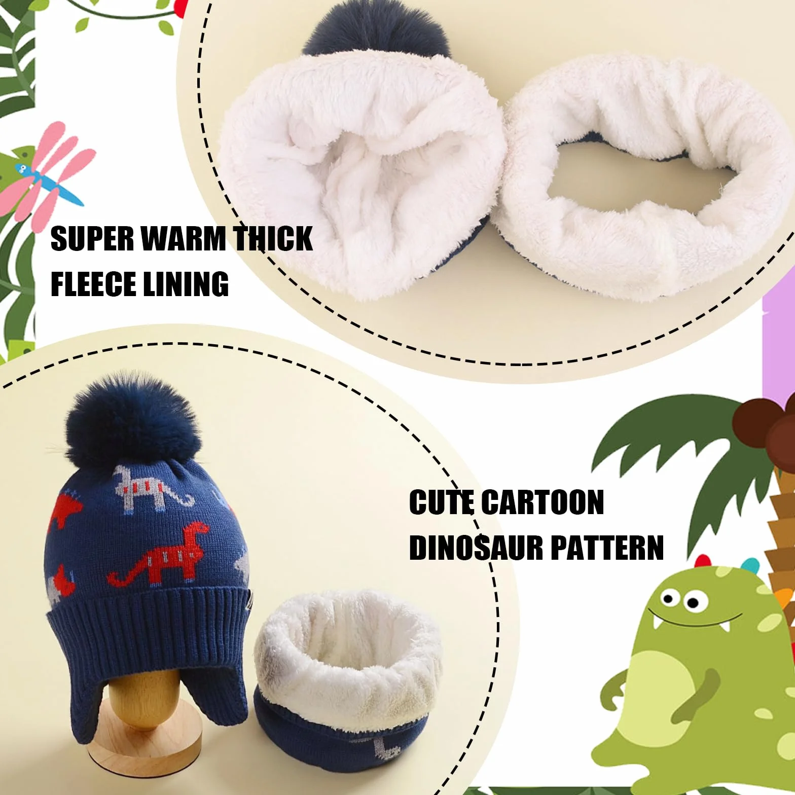 DKDDSSS Conjunto de Gorro y Bufanda Circular de Punto de Invierno para Niños - Sombrero Caliente