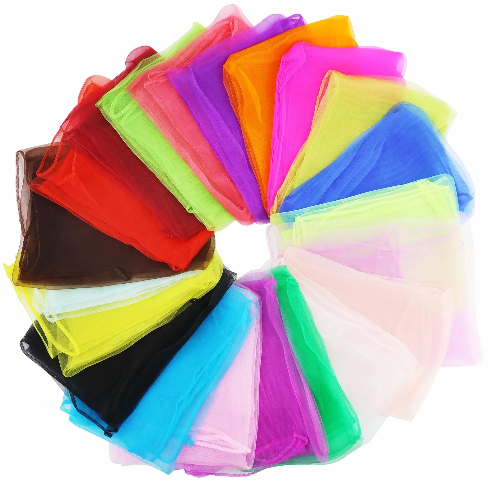 21 Piezas Multicolor Paños Malabares 60 x 60 cm, Velo De Seda para Danza del Vientre, Malabares Multicolor Mágicos Seda y Pañuelo,para Malabares,espectáculos