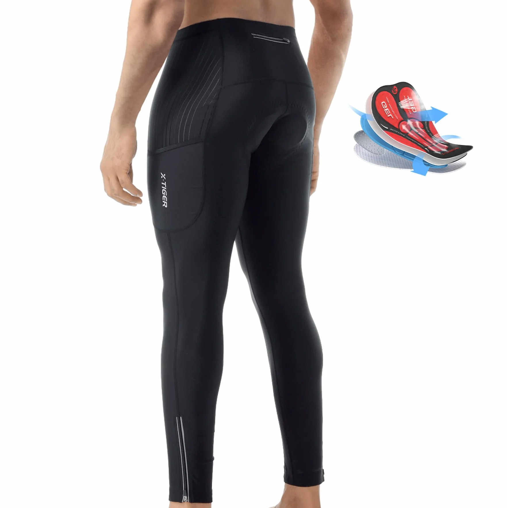 X-TIGER Culotte Ciclismo Hombre Largo con 5D Gel Acolchado MTB Ciclismo Pantalones Largo Transpirable Secado Rápido con 3 Bolsillos