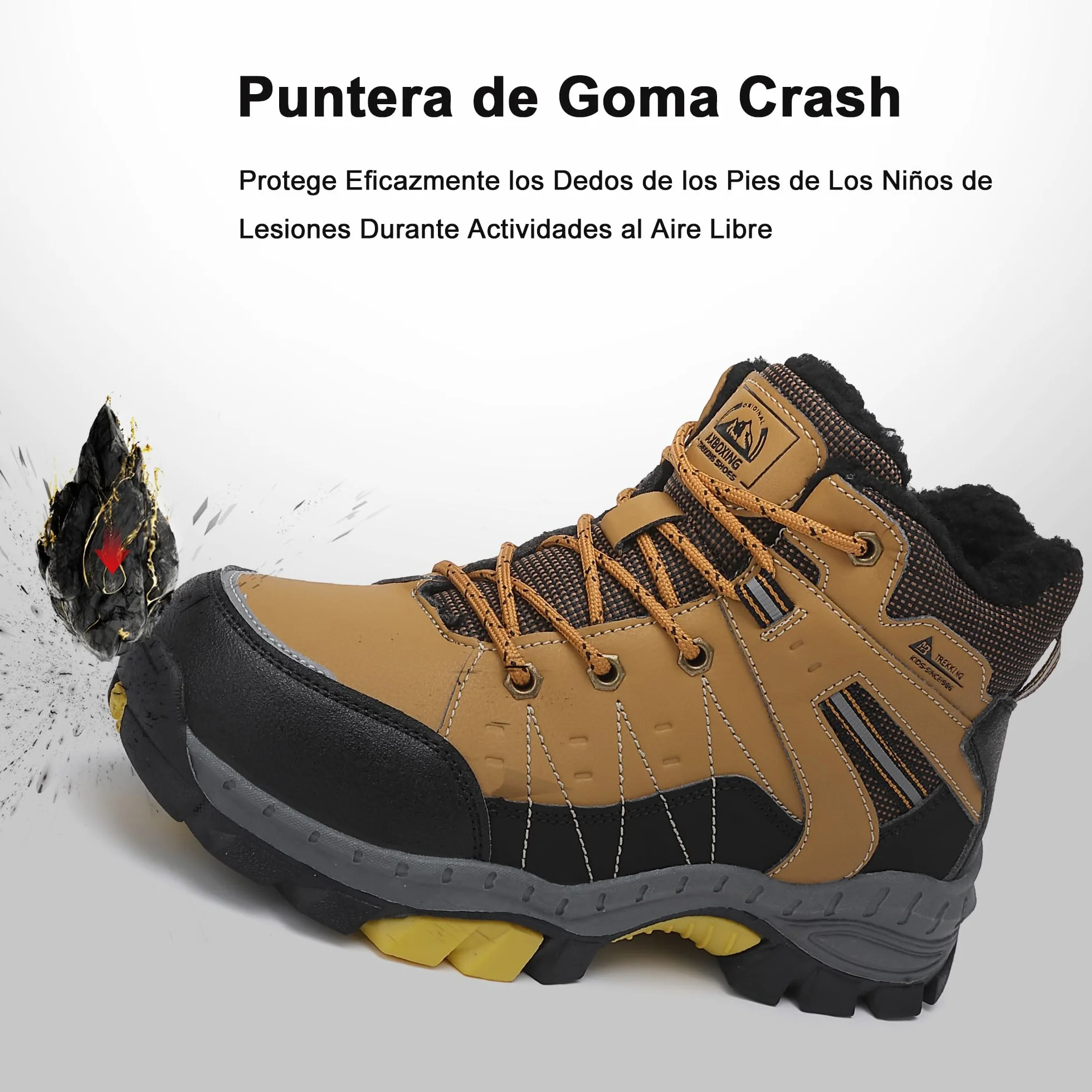 ASTERO Botas de Invierno para Niño 31-38 con Hebilla de Acero, Algodón, Zapatillas Trekking Senderismo, Botas de Nieve y Montaña Marrón 36