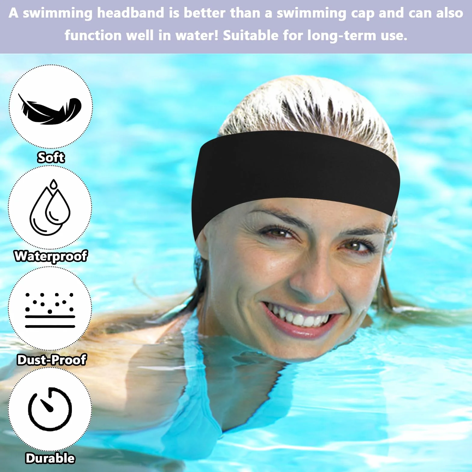 Diadema de natación para niños, diadema de neopreno ajustable, diadema de protección auditiva para piscina, banda deportiva elástica náutica para natación y surf