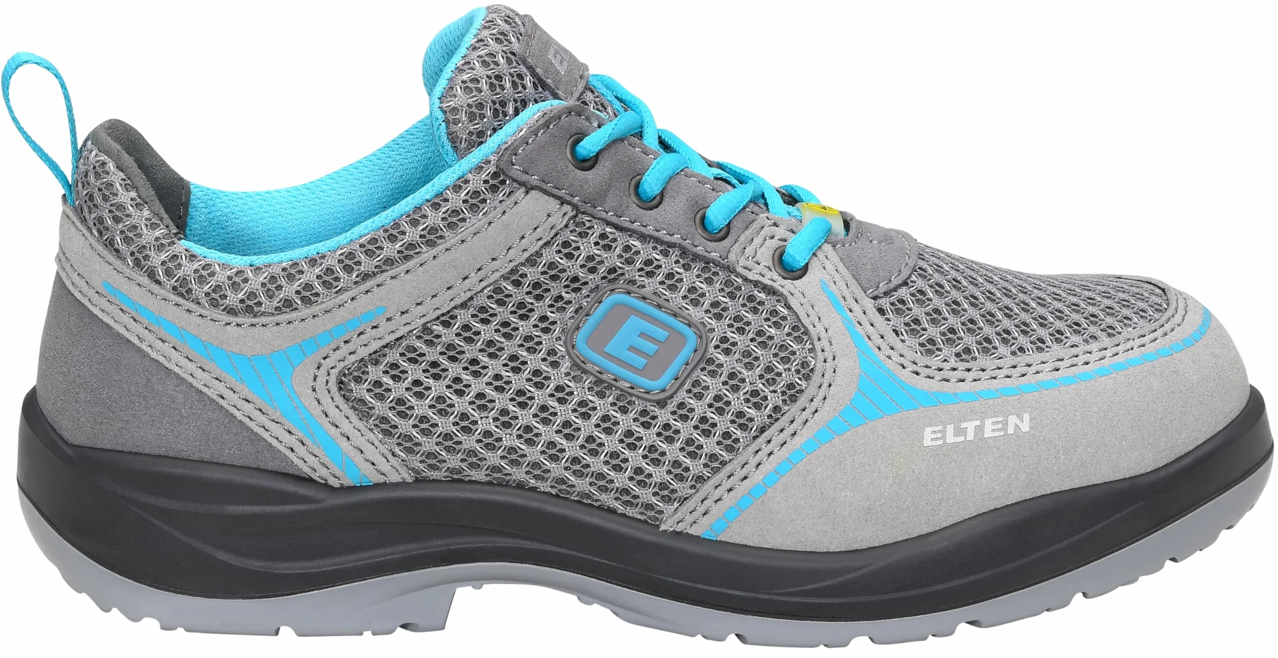 Elten Mila aqua Low ESD S1 - Zapatos de seguridad para mujer (ligeros, transpirables, microfibra/malla, sin piel, puntera de acero), 41 EU Schmal, gris