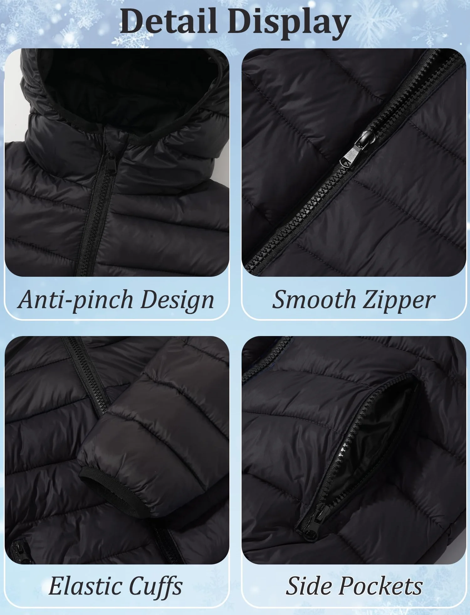 SEAUR Niño Chaqueta Ligera de Invierno Cómodo Chaqueta Acolchada con Capucha Niño Abrigo con Cremallera Cálido Negro 11-12 años