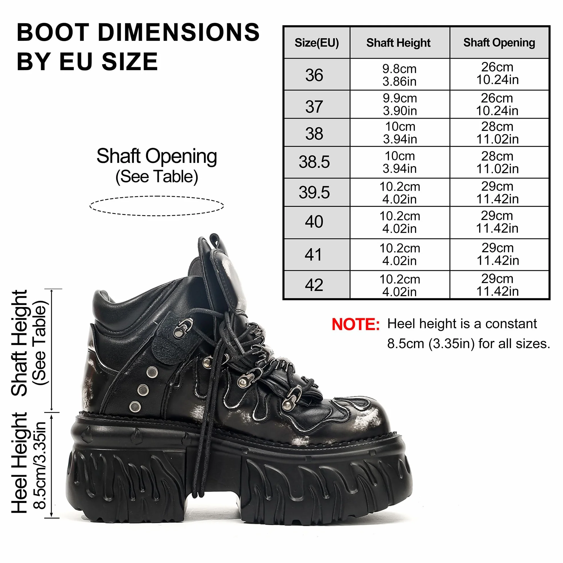 Botas Góticas con Plataforma para Mujer, Botines Punk Rock con Cordones, Diseño de Llamas con Decoración de Metal Suela Chunky