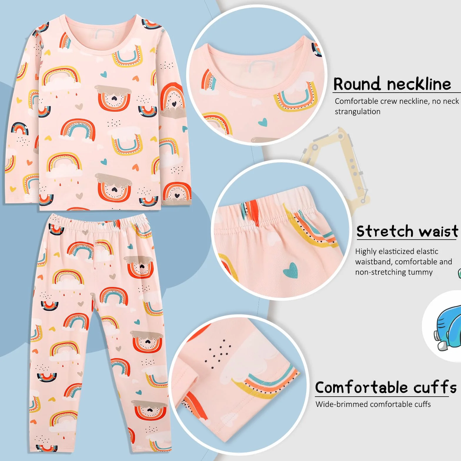 KAKU NANU Pijama de Algodón para Niños y Niñas | 2-10 Años Manga Larga | con Estampado de Animales | Regalo Ideal para Dormir