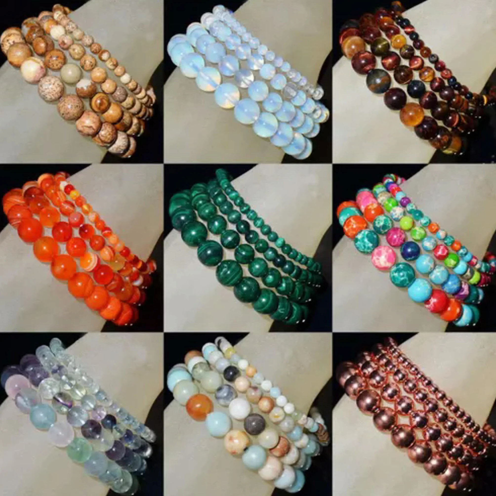Pulsera elástica de Cuentas Redondas de Piedras Preciosas Naturales, Hecha a Mano, de 4 mm, 6 mm, 8 mm y 10 mm (7,5" - 10 mm - 31 larvikita labradorita)