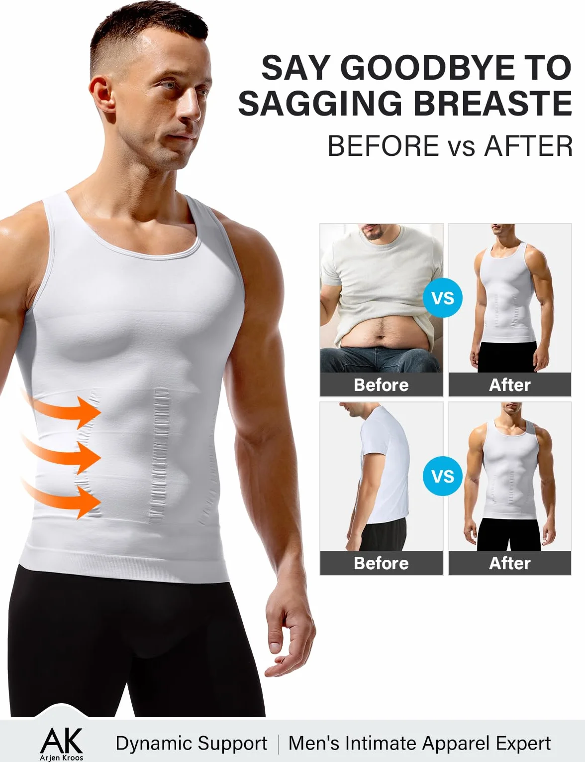 Arjen Kroos Camiseta de Compresión para Hombre Body Shaper Faja Chaleco Reductora Sin Mangas para Running Deportiva Gym