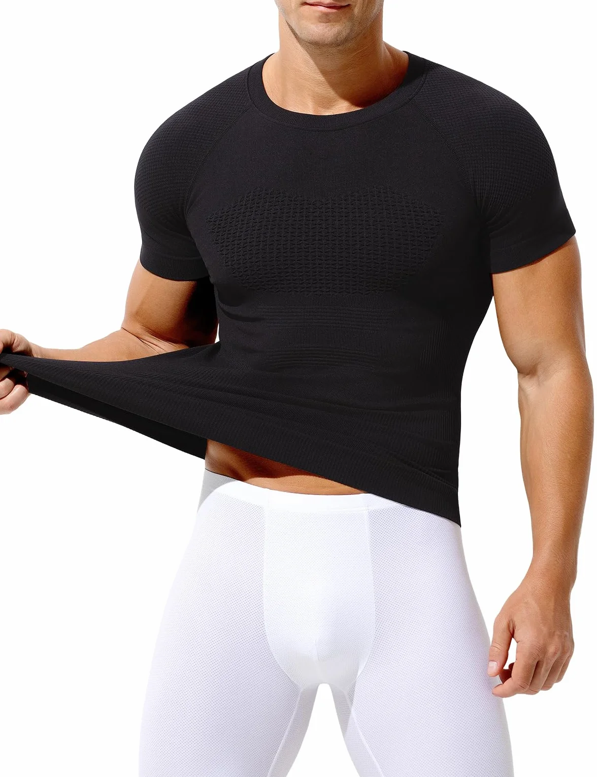 Casey Kevin Camiseta de Compresión Hombre Manga Corta, Hombre Reductora Compresion Elástica Ropa Interior Body Shaper para un Vientre más Plano