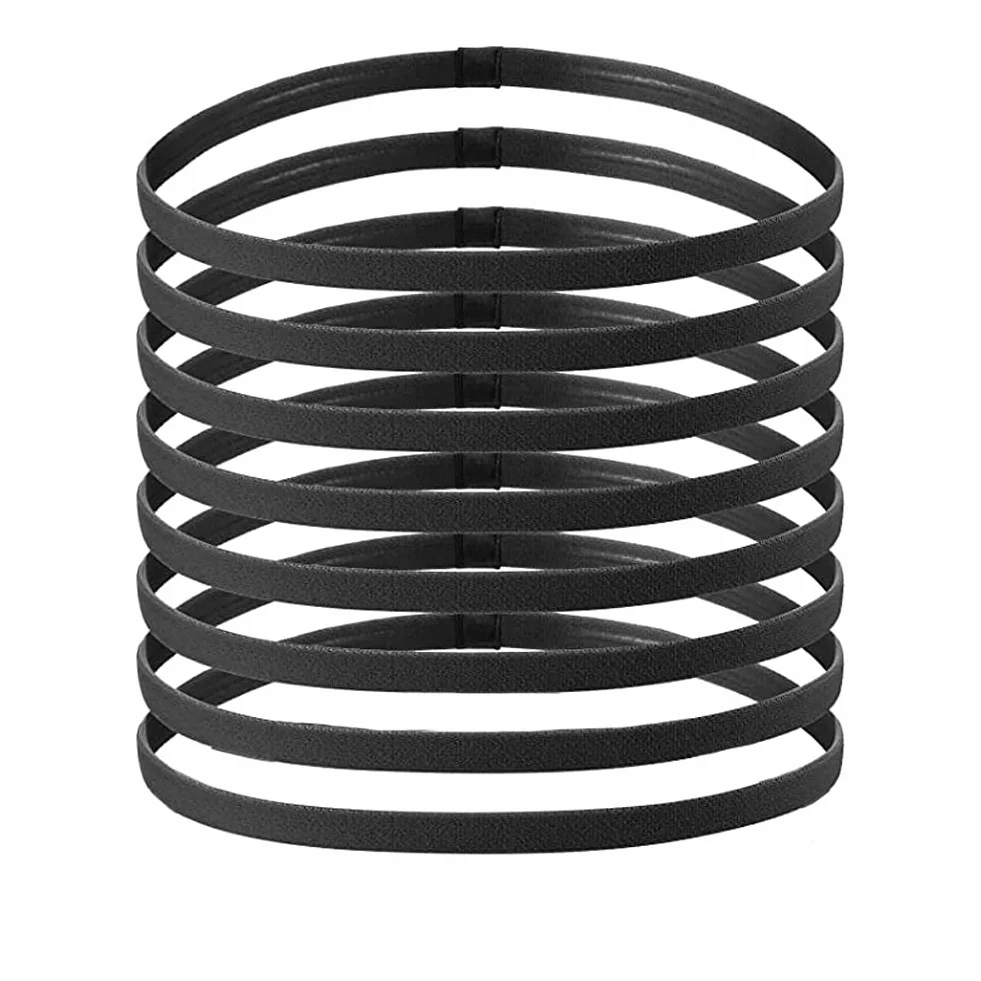 ZOCONE 8 Piezas Diadema Deportiva Elástico Antideslizante, Cinta Pelo Deporte para Hombres y Mujeres Mini Headbands Desportos para Correr, Ioga, Fitness, Basquete, Ténis, Futebol (Preto)