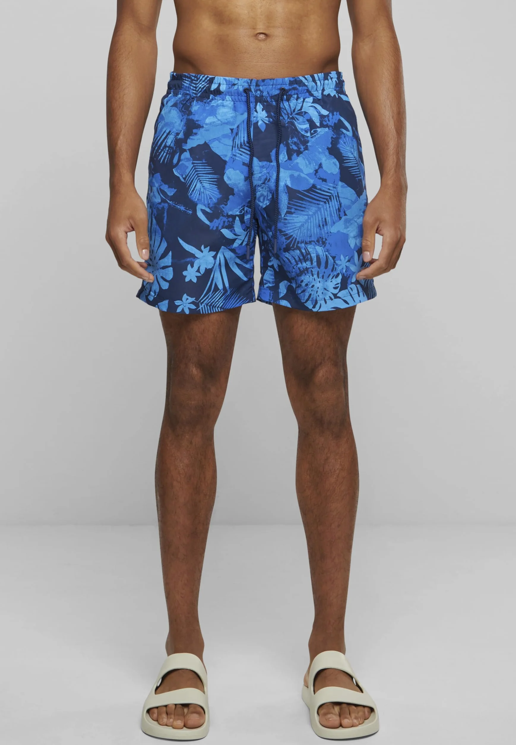 Urban Classics Pattern Palm Hombre Bañador Negro/Aceituna