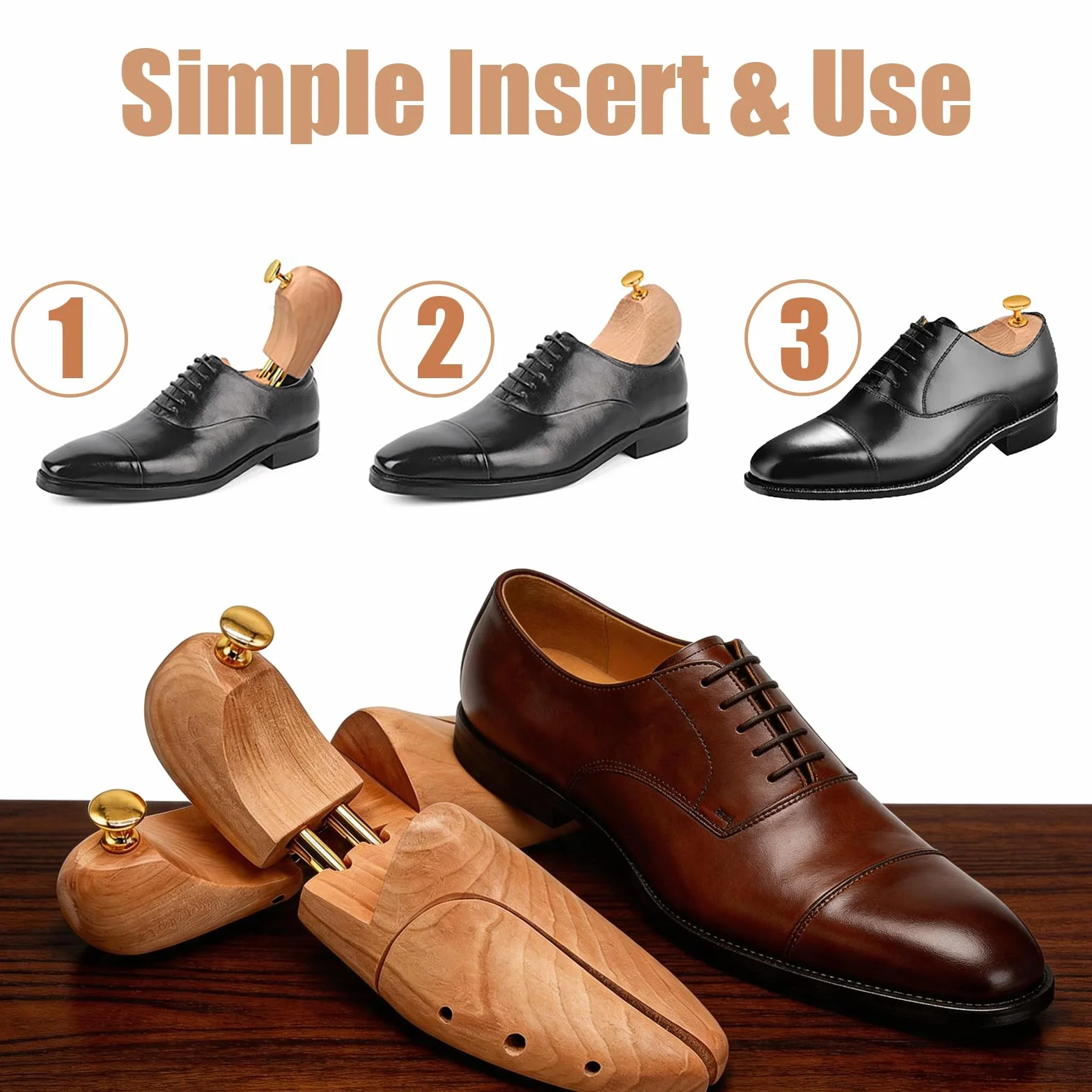 Hormas para Zapatos de Madera Hombre Mujer, Horma Zapatos Ajustable Ensanchador y Moldeador de Calzado, Shoe Tree de Cedro con Calzador, Mantiene Forma del Zapato, 1 Par, 41-42