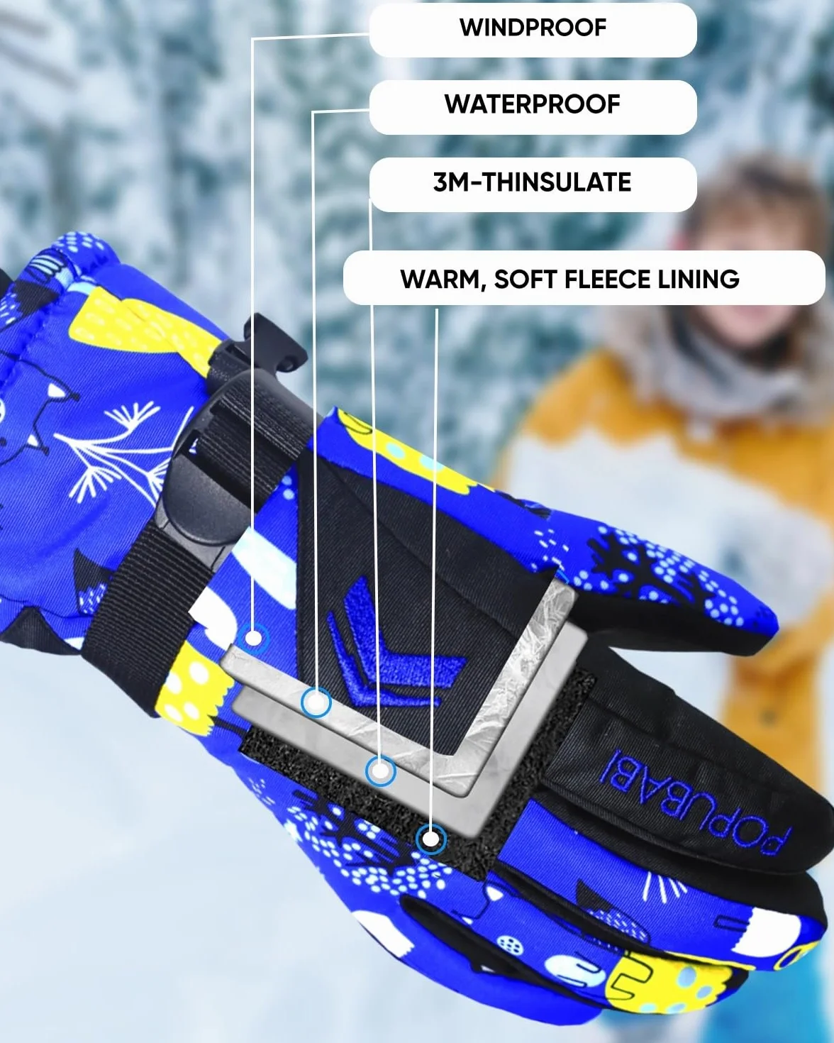 Guantes de Esquí para Niños, Impermeables y a Prueba de Viento, Cálidos Guantes de Nieve para Snowboard y Ciclismo