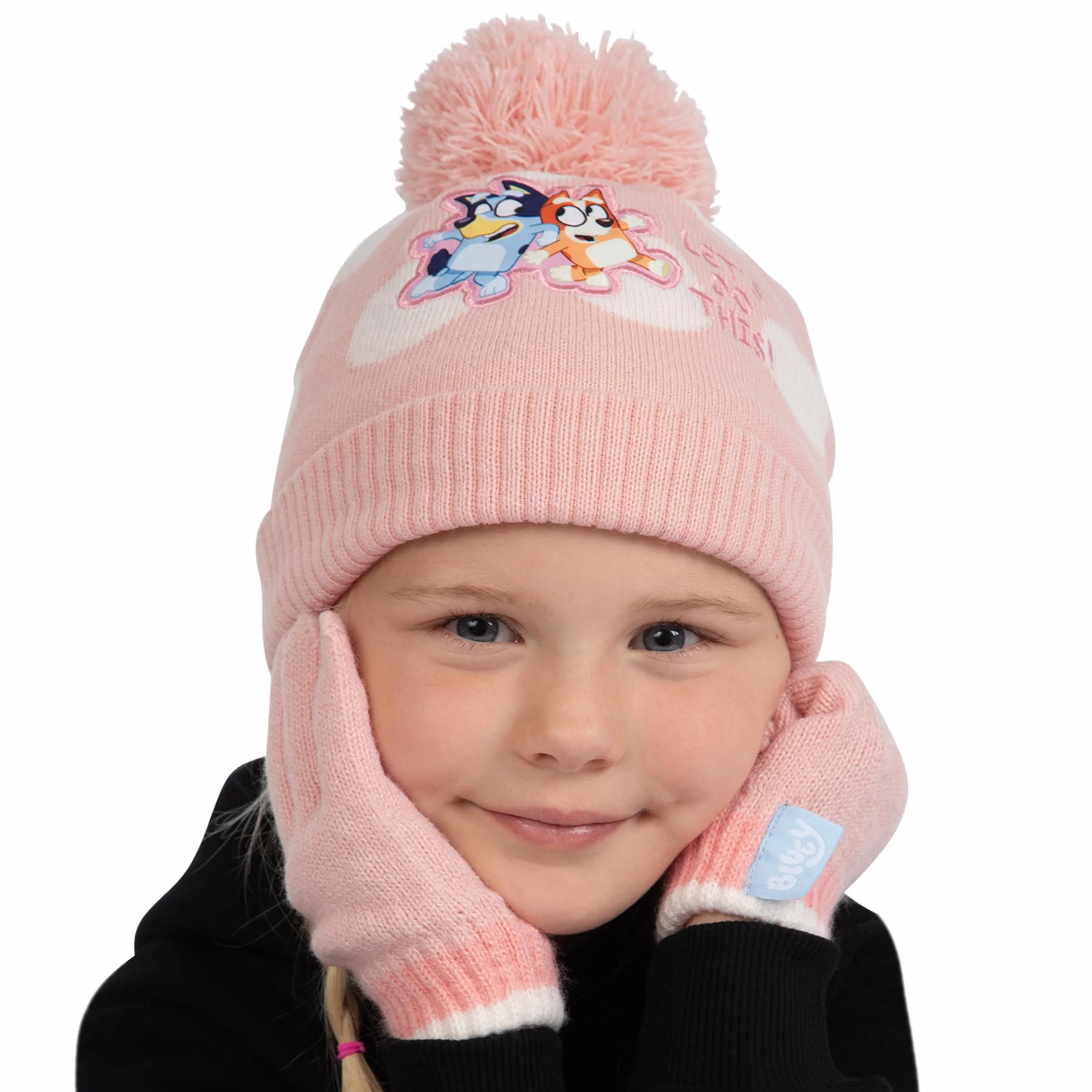 Bluey Gorra Bingo | Guantes Niña Invierno | Gorro Y Guantes | One Size Rosa