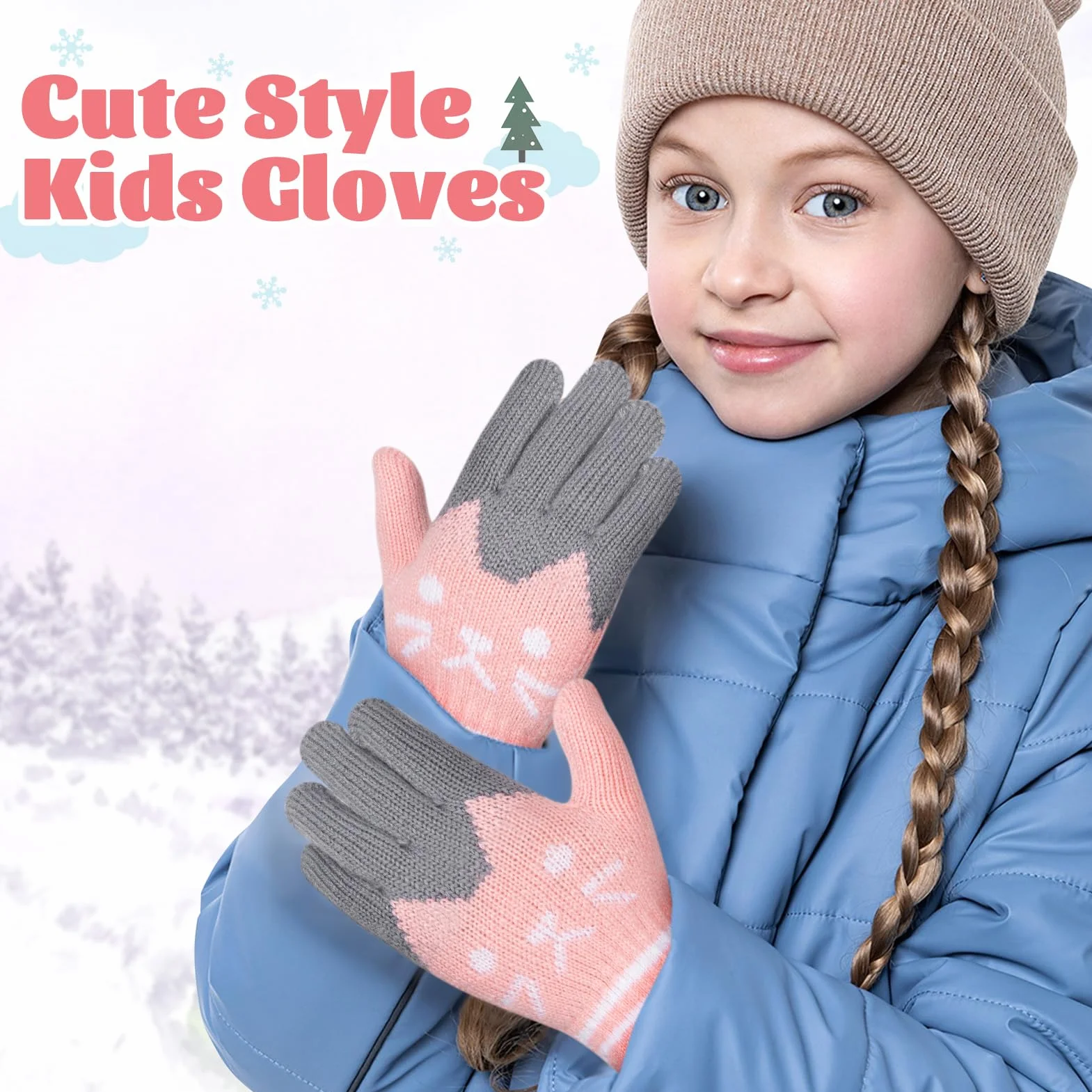 Becellen 2 Pares Guantes Invierno Niñas, Lindos Térmicos Guantes Dedo Completo Mágicos Guantes para Niños Uso Diario