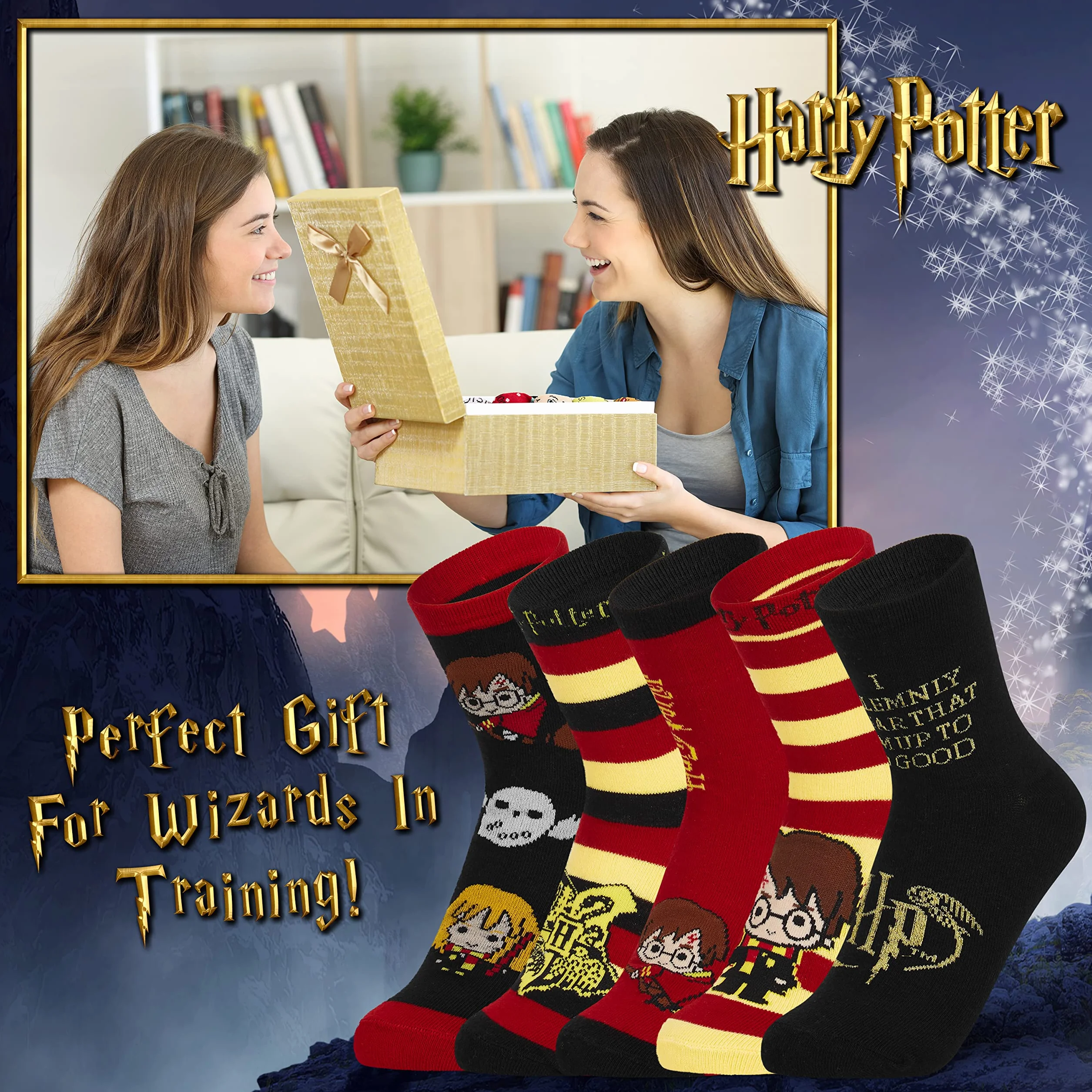 Harry Potter Calcetines Mujer y Adolescente 35-41, Pack 5 Pares de Calcetines Divertidos Transpirables, Hogwarts Ideas de Regalos