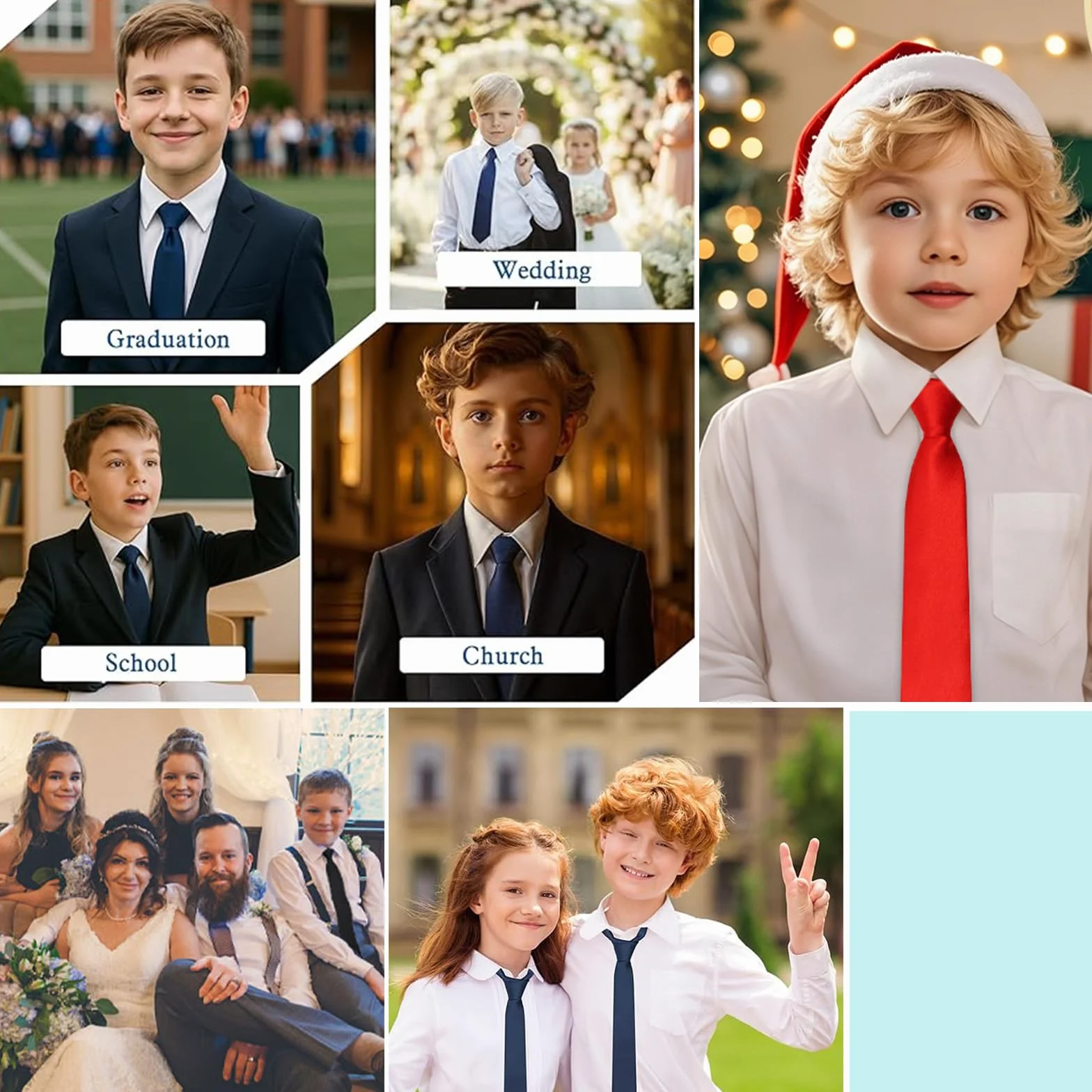 Corbata infantil preanudada de satén con cremallera ajustable 38 cm largo para niño, niña, formal, boda, celebración uniforme escolar