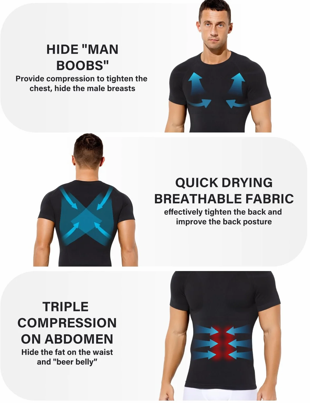 Casey Kevin Camisa Compresión Hombre Manga Corta, Faja Reductora Compresión Adelgazante para Hombre, Camisetas Interiores Delgadas para Abdominales Body Shaper