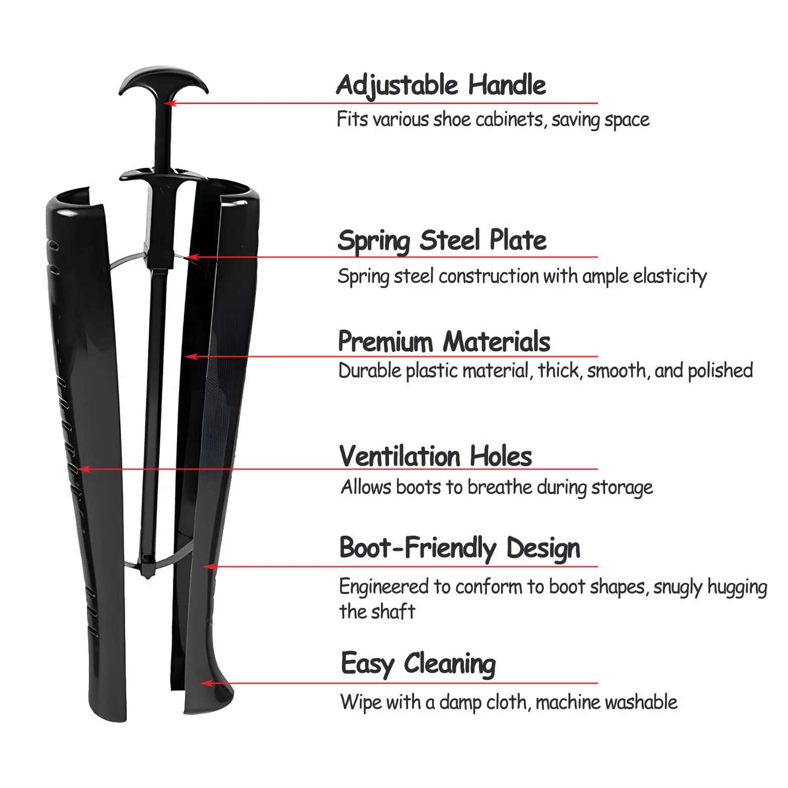 2 Pares Soporte de Bota Negro, Moldeador para Botas Negro, Soporte para Botas de 42cm con Asa, para Botas Medias, Botas de Nieve y Botas de Cuero