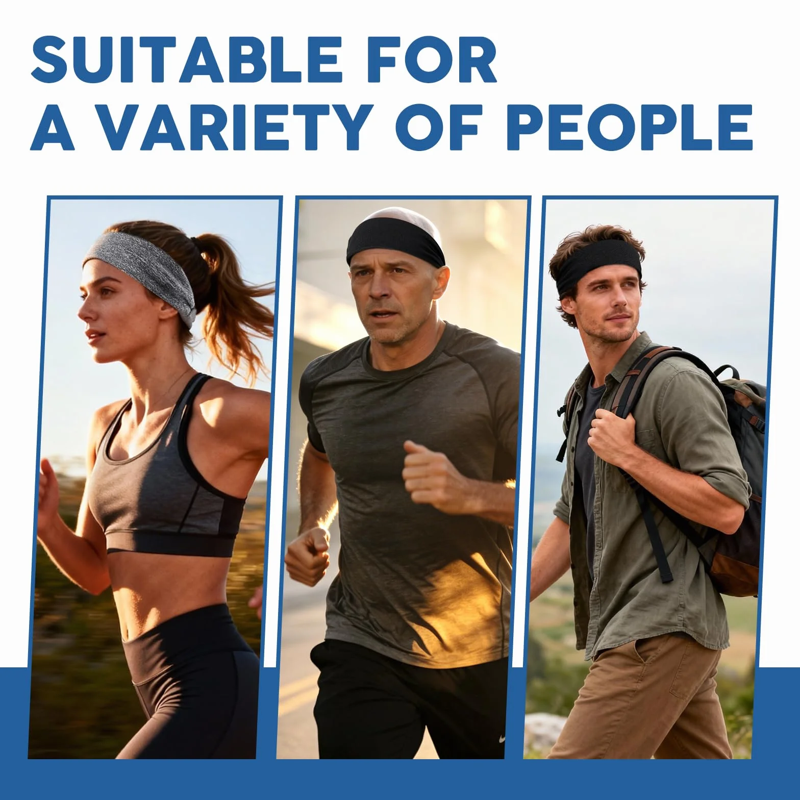 Sularpek Cinta Pelo Deporte 2 Piezas, Diadema Elástica Absorbente para Hombre y Mujer, Banda Antisudor para Running, Gimnasio, Yoga, Ciclismo, Incluye Negro y Gris