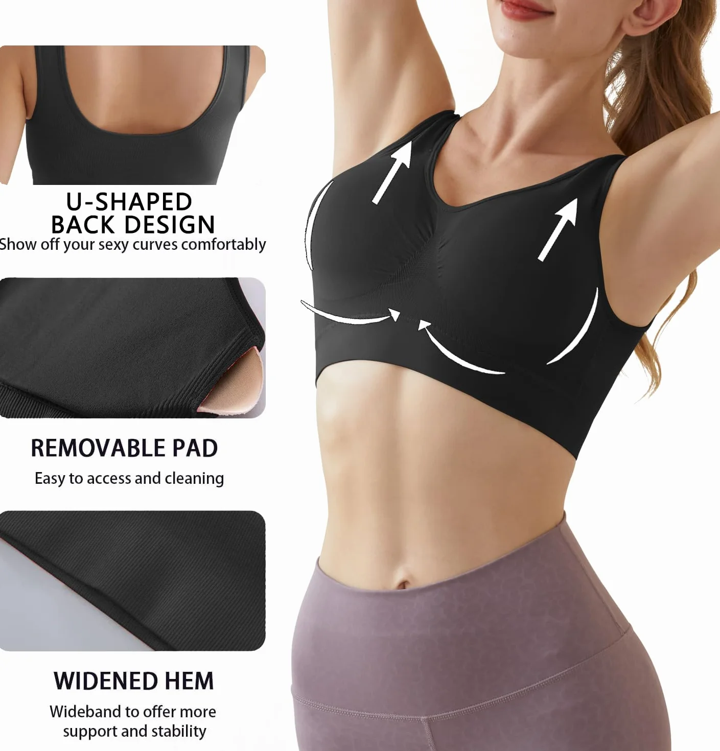 Memoryee Sujetador Deportivo Mujer Tallas Grandes sin Aros con Relleno Push Up sin Costuras Yoga Running Fitness 3 Pack
