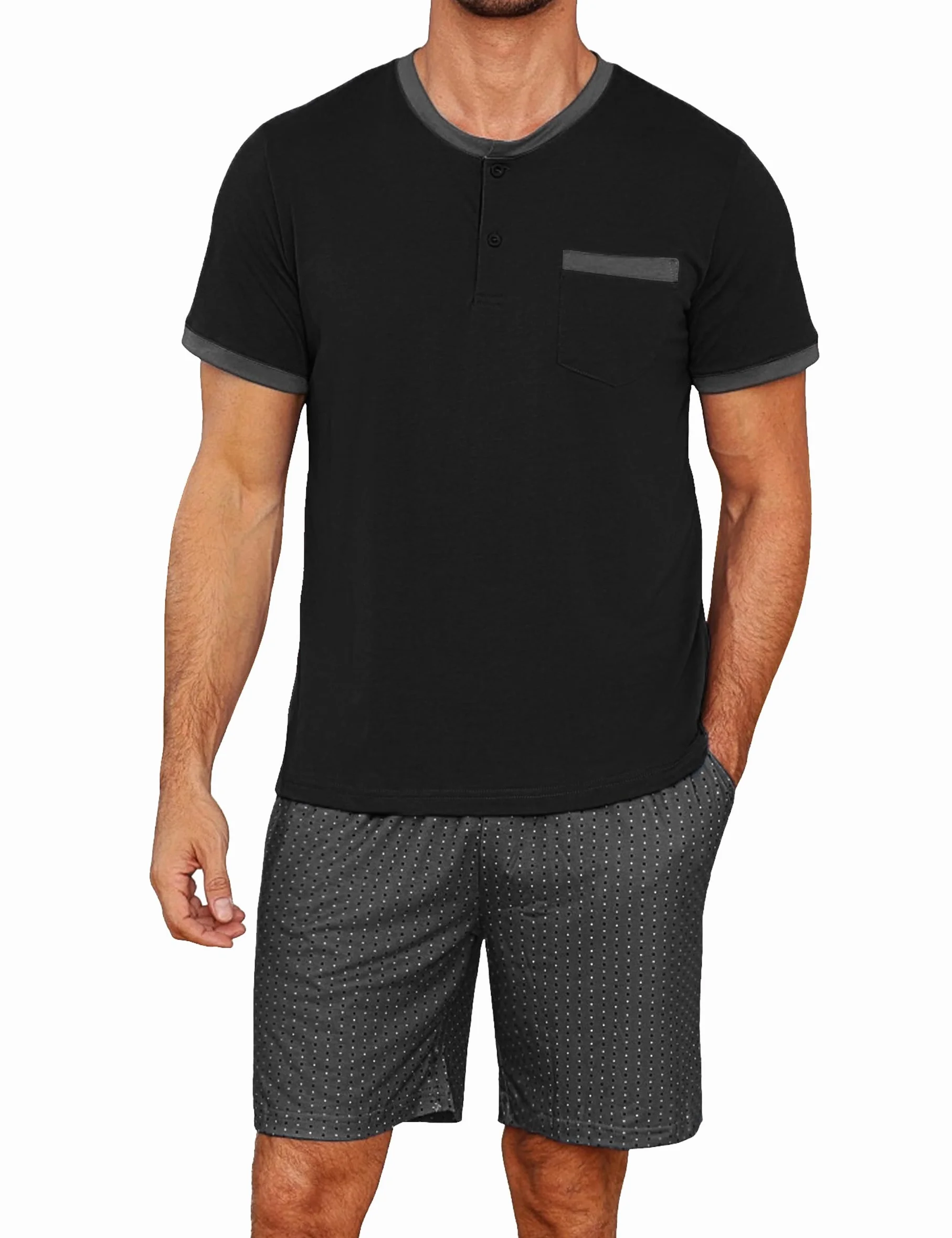 Pijama Hombre Verano de Algodón Pijama Corto Hombre con Estampado Pijama Verano Hombre de Algodón para Verano Conjuntos de Pijamas Cortos Hombre Pijamas y Ropa de Estar en Casa