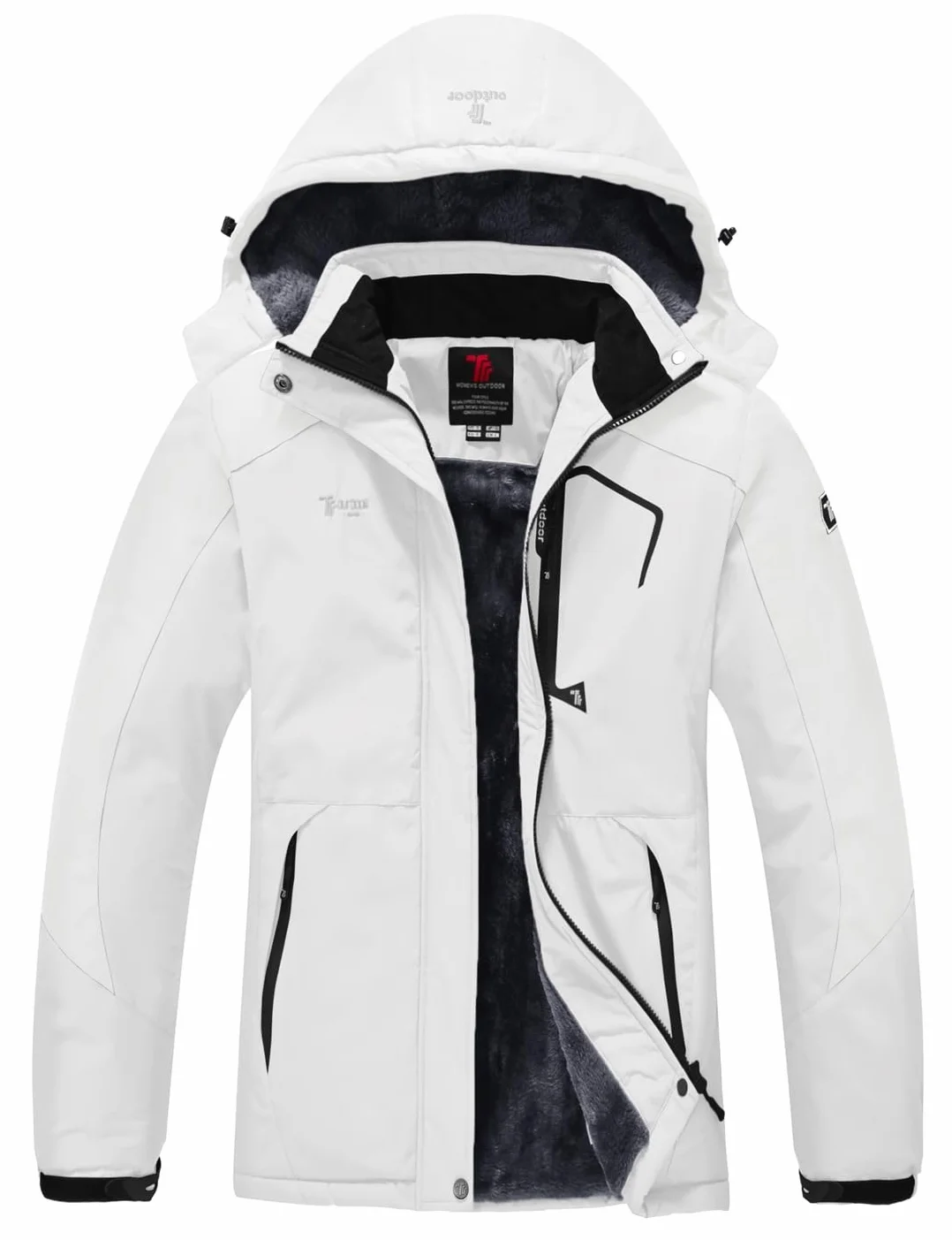 YSENTO Chaqueta de invierno para mujer, resistente al agua, chaqueta de esquí para exteriores, chaqueta de forro polar, chaqueta funcional con capucha desmontable