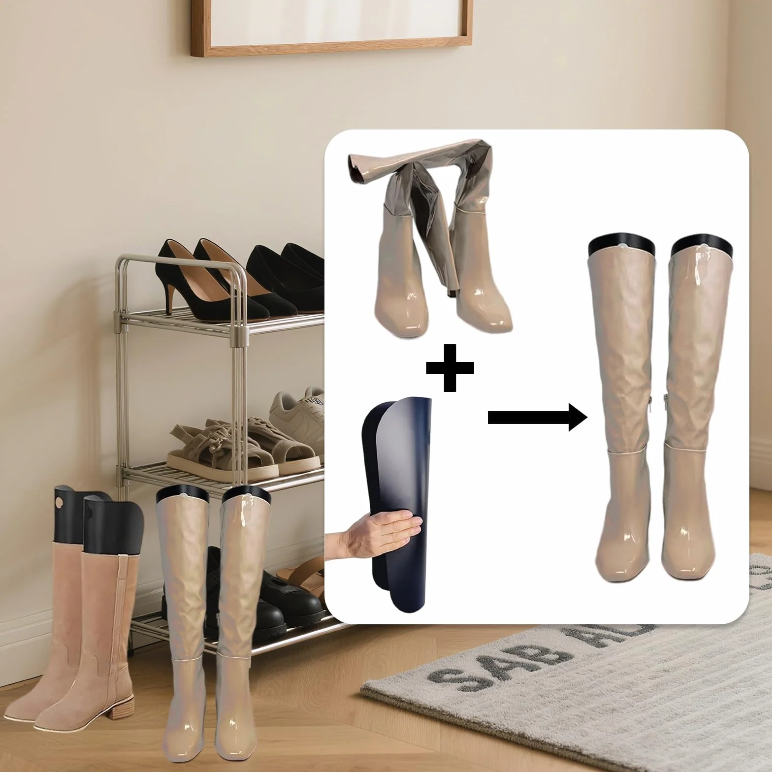10 unidades de botas de plástico largas de 30 cm de alto – Paquete de 10 unidades con guante para pulir