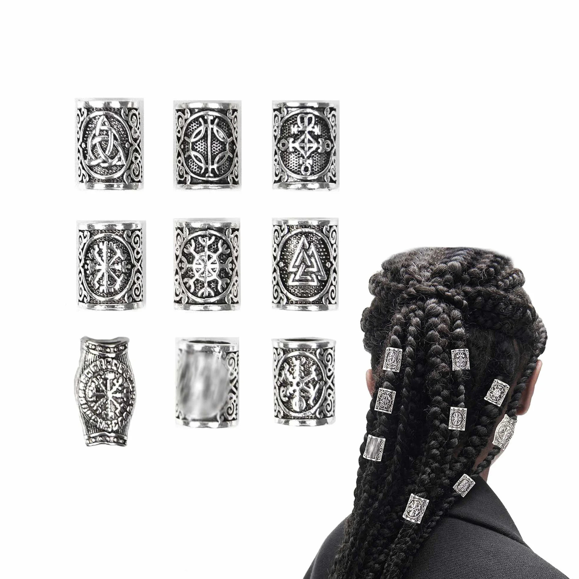 Juego de 9 cuentas vikingas para barba vikinga, para rastas y barba, juego de perlas vikingas nórdicas para mujeres y hombres, trenzas, decoración para trenzar el cabello, joyas de bricolaje