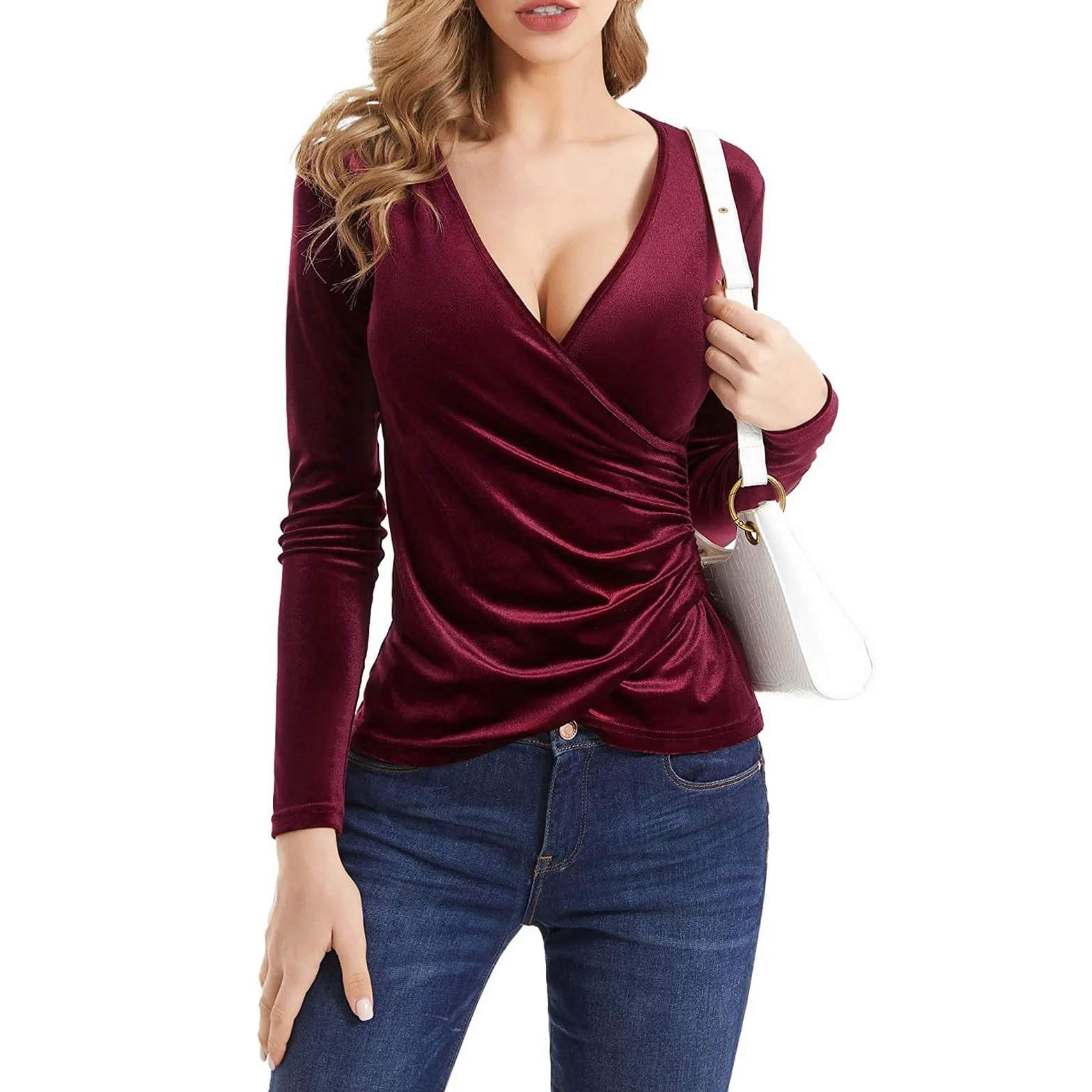 Liquidación de venta Camisa de terciopelo negro para mujer, camisa de terciopelo acolchada, camisa de terciopelo rojo, camisa de terciopelo marrón para mujer
