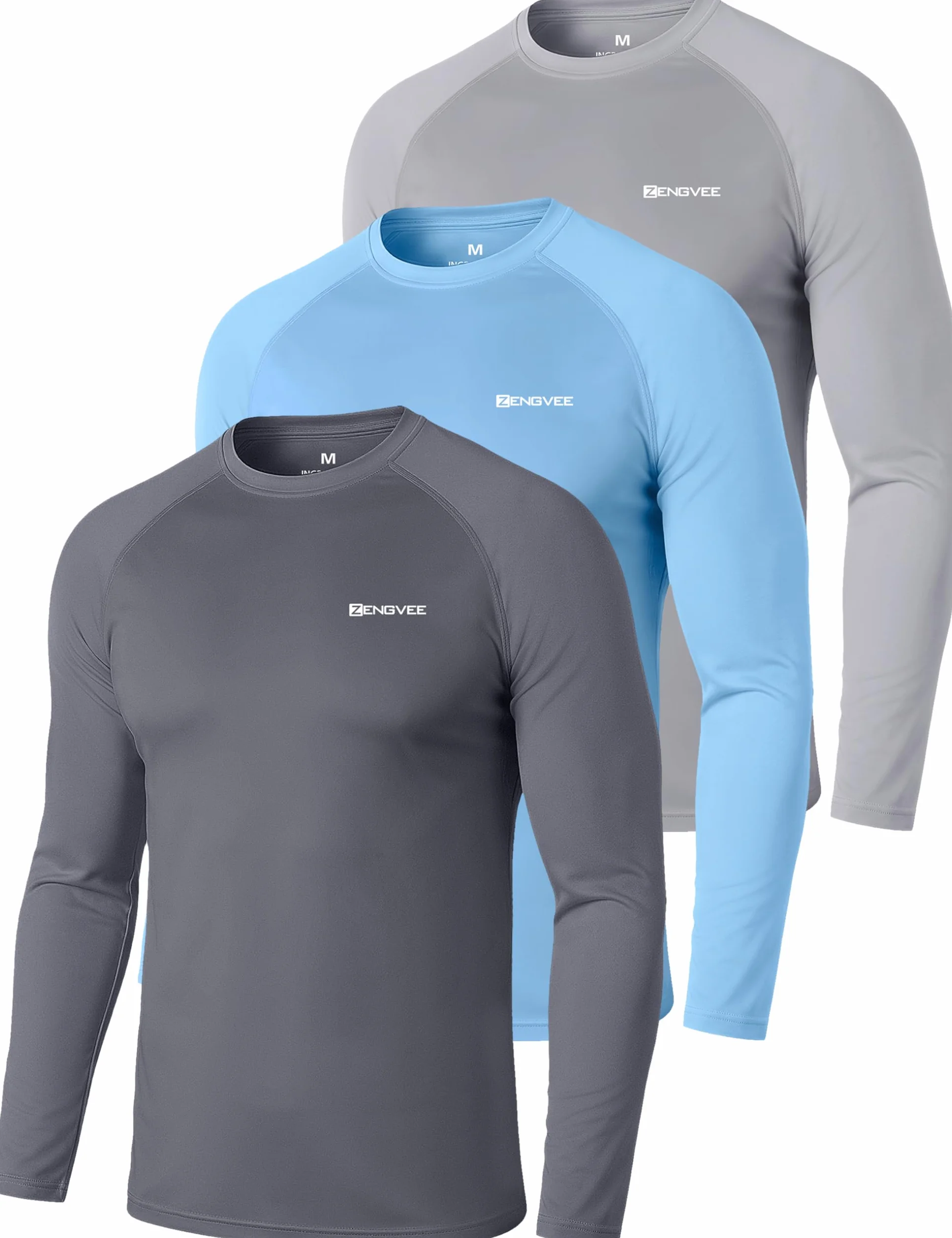 ZENGVEE 3 Piezas Camiseta Hombres Mangas Cortas Rash Guard de Protección UPF 50＋Secado Rápido Deportes Acuáticos Surf Natación Verano