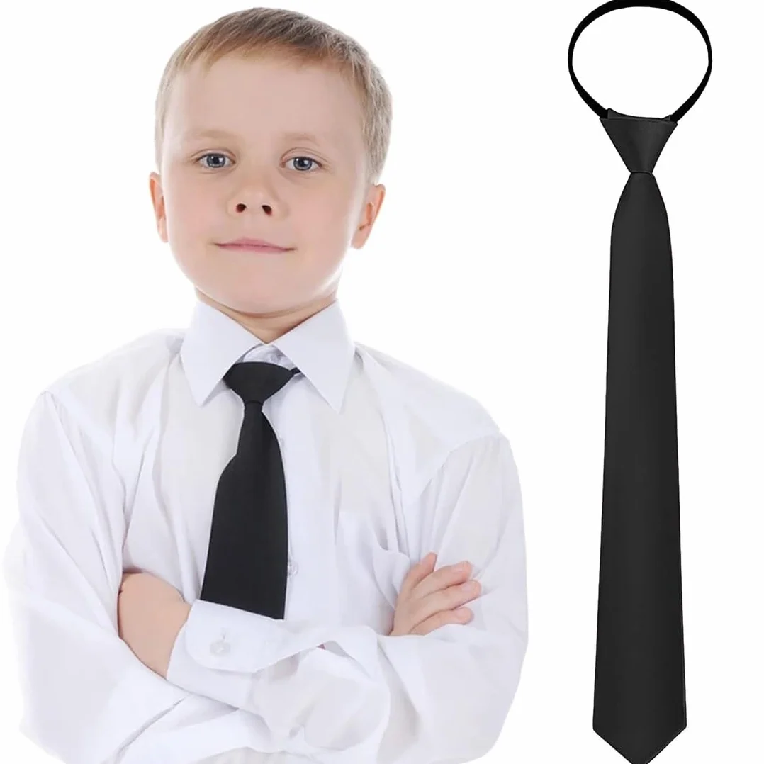 Corbata pre-atada de microfibra lisa y ajustable para niños, Ideal para ocasiones formales y escolares, Con hebilla de torre para mayor comodidad y estilo, 1pcs
