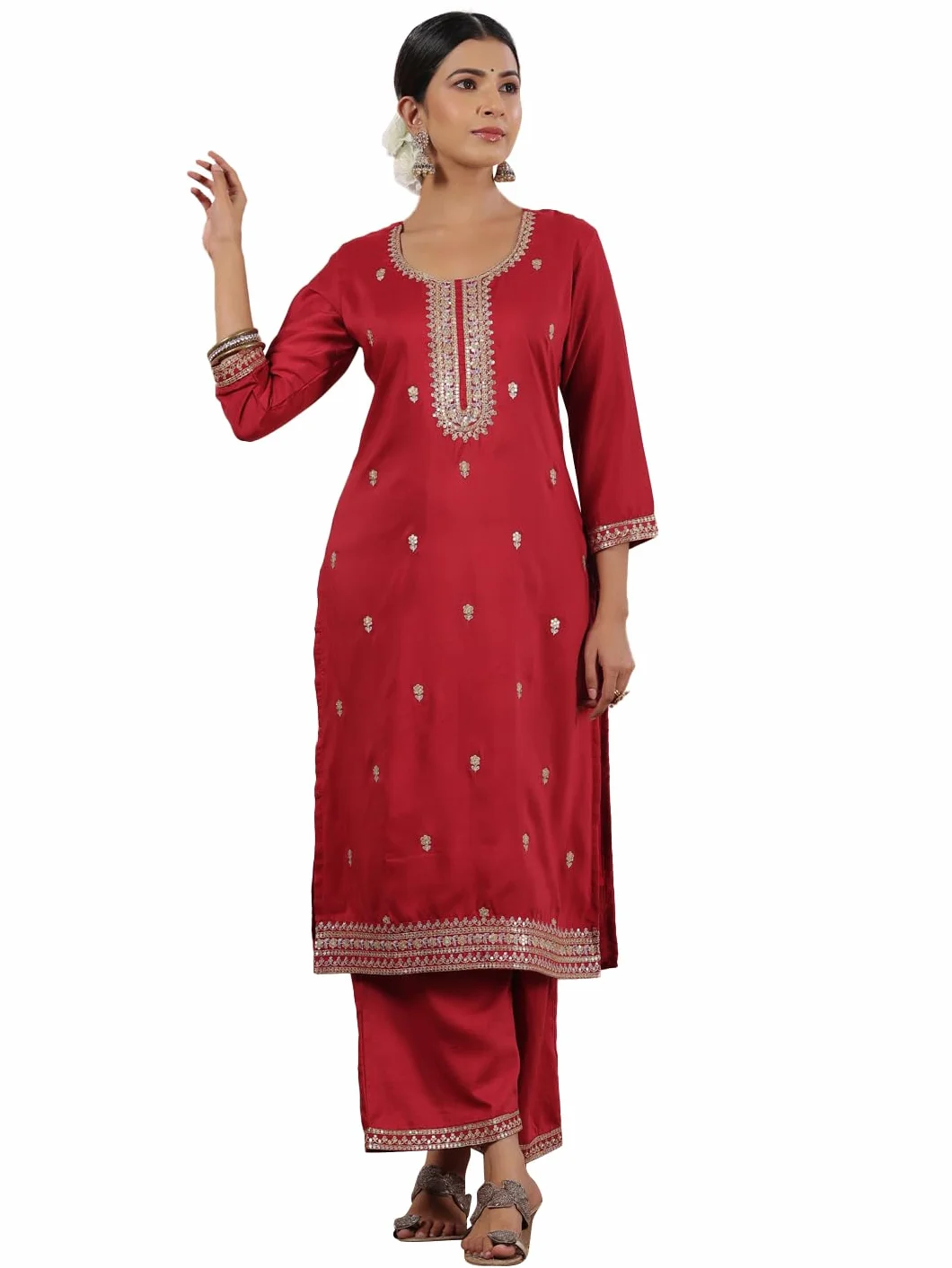 ishin Zari Work - Kurta recta para mujer, diseño étnico