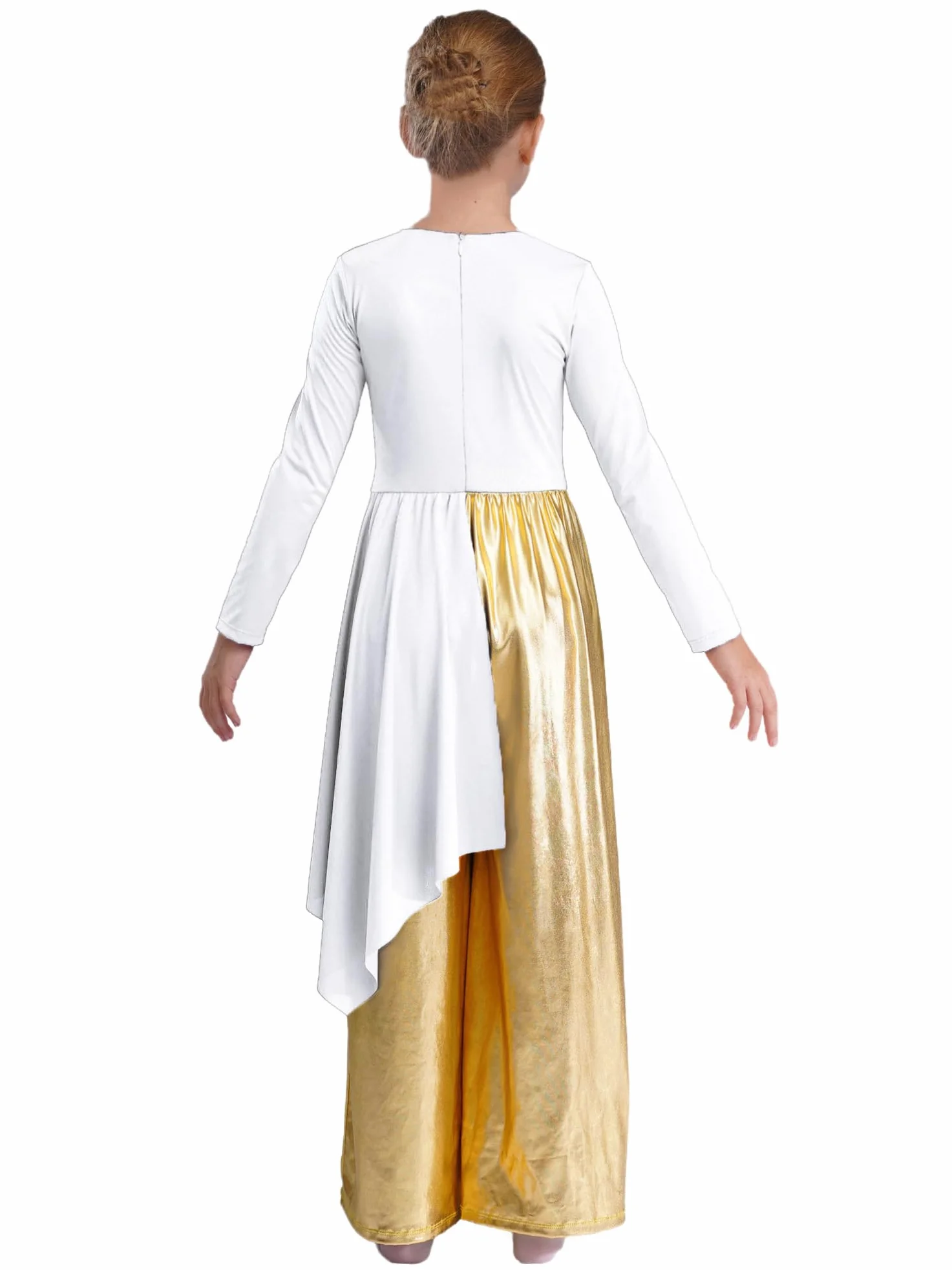 Alvivi Traje de Danza Cristiana de Litúrgica para Niñas Mono Pantalón de Baile con Brillantes Metálicos Traje de Danza Contemporánea Coral Actuación