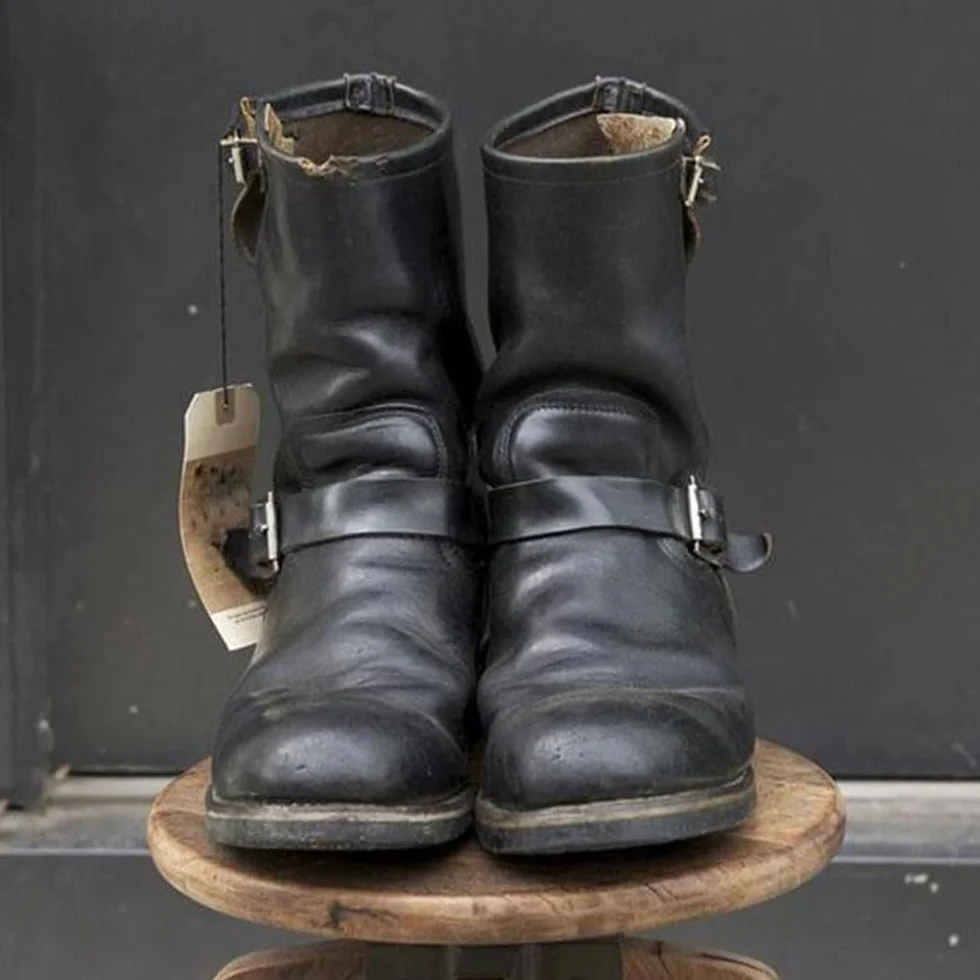 Hombres Botas De Montar Steampunk Hebilla Lateral PU Cuero Botas De Caballero Moda Ecuestre Botas Botas Militares Para El Uso Diario (Black,43)