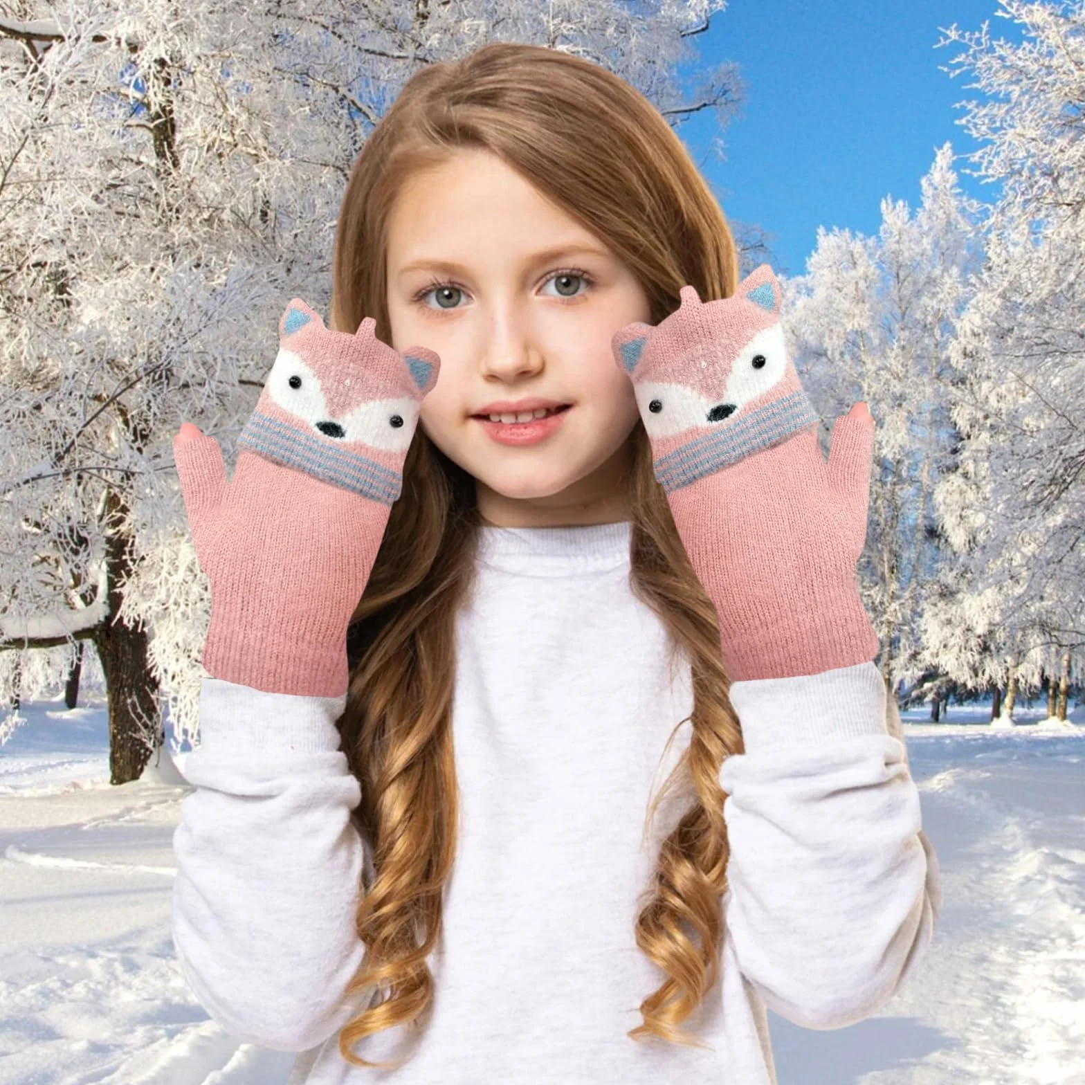 2 Pares Guantes para Niños sin Dedos, Guantes de Invierno para Niños, Cute Guantes Cálidos Convertibles con Tapa Abatible Suaves para Niñas y Niños de 3 a 9 Años
