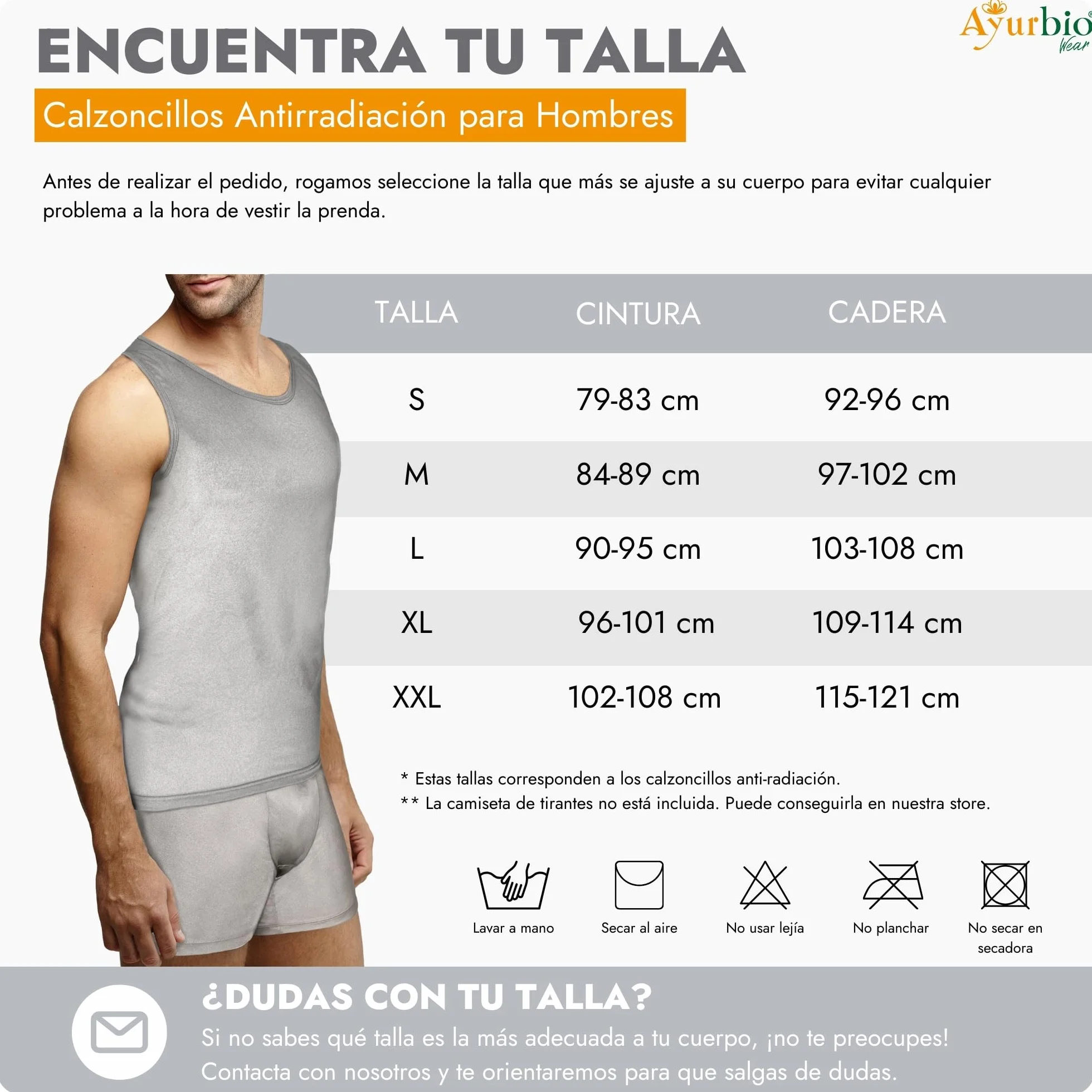 Ayurbio Short Hombre de Protección EMF y RF contra Radiación 100% Fibra de Plata. Ropa Antirradiación. Bóxer con Blindaje Nuclear Frente a Ondas Electromagnéticas, 5G, WiFi, Teléfono, Antenas.