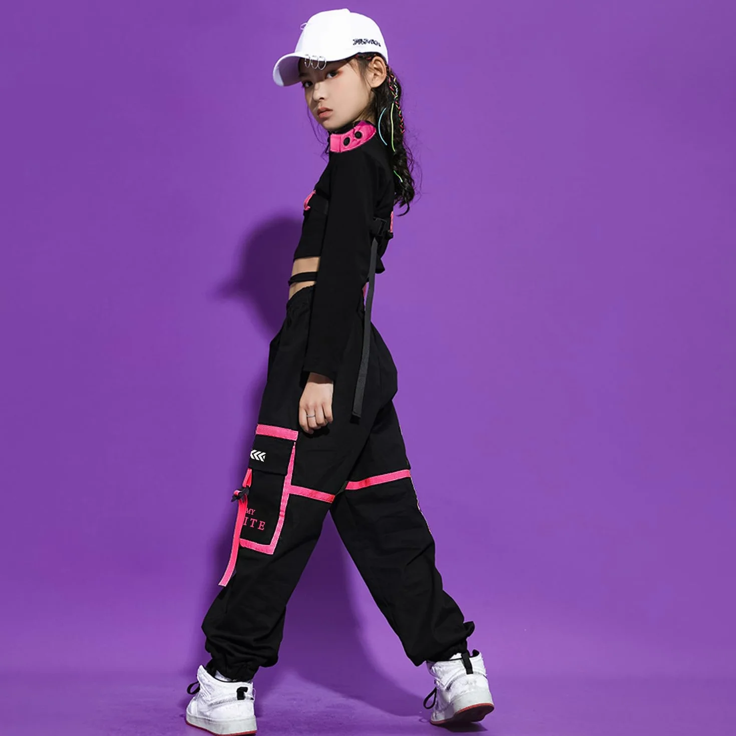LOLANTA 3 Piezas Ropa Hip Hop Niña, Conjunto Top Corto y Pantalones Cargo