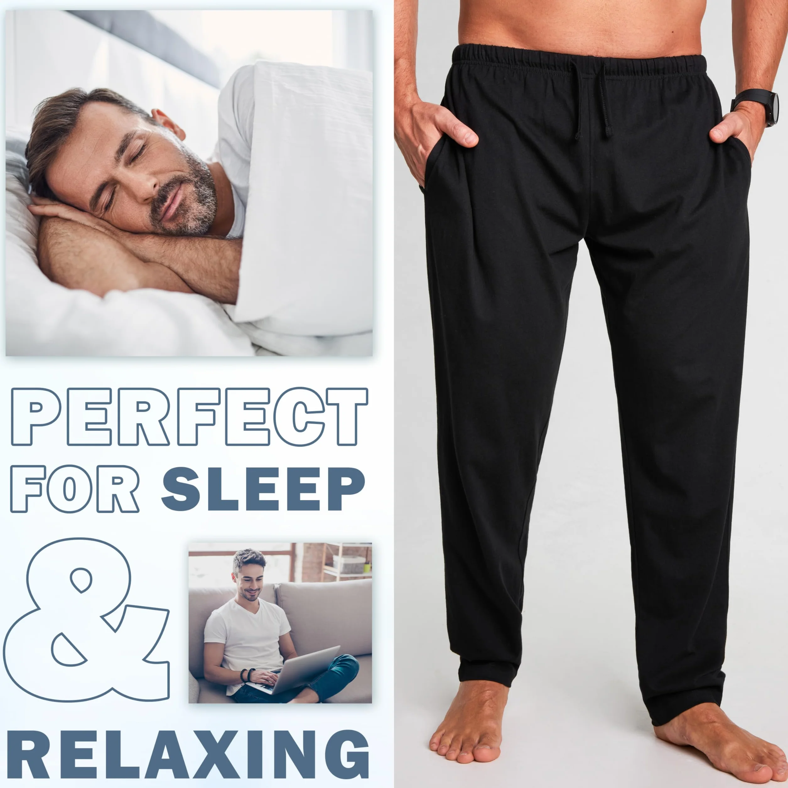 CityComfort Largo Pantalon Pijama con Bolsillos para Hombre, Pack de 2
