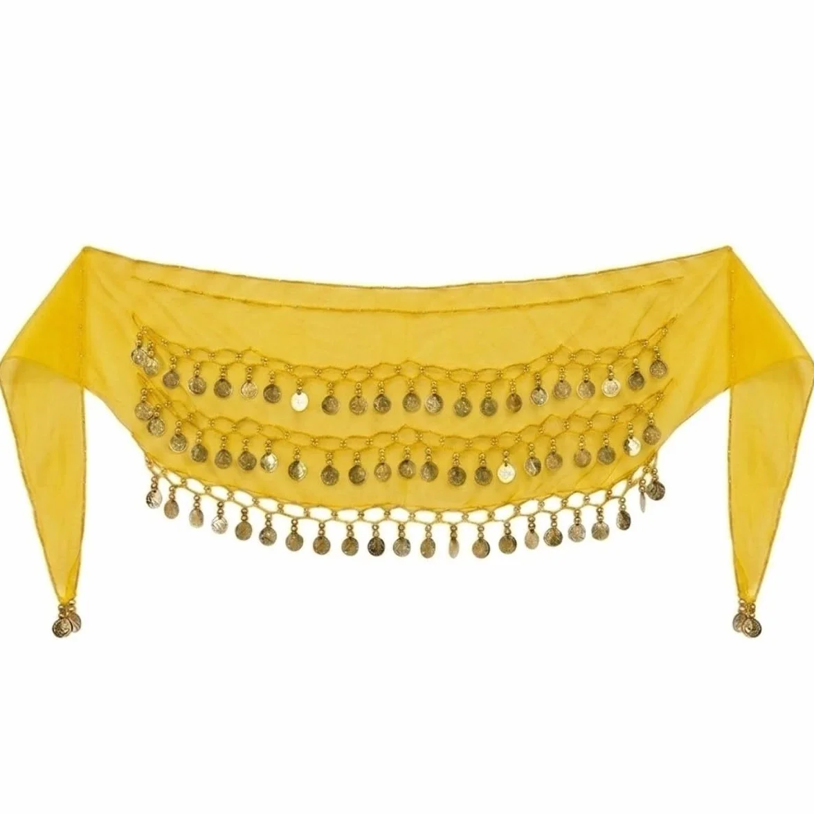 1 Pieza Cinturón Danza del Vientre Amarillo 72 Monedas de Oro Pañuelo de Cadera Gasa Traje de Danza Oriental Falda